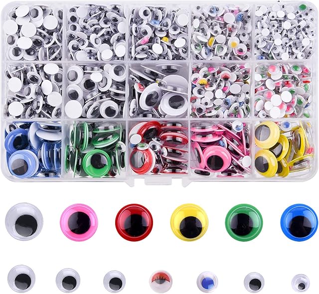 FEPITO 1600Pcs Wobbly Wiggle Googly Eyes Self Adhesive for Dolls DIY Toys Craft Scrapbooking Decorations Assorted Size