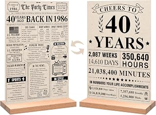 Trgowaul Vintage Back in 1986 Birthday Poster Double-sided Acrylic Decor | 40th Birthday Decorations for Women Men, 40 Anniversary Decoration Gifts, Retro 40 Year Old 1986 Themed Table Sign with Stand
