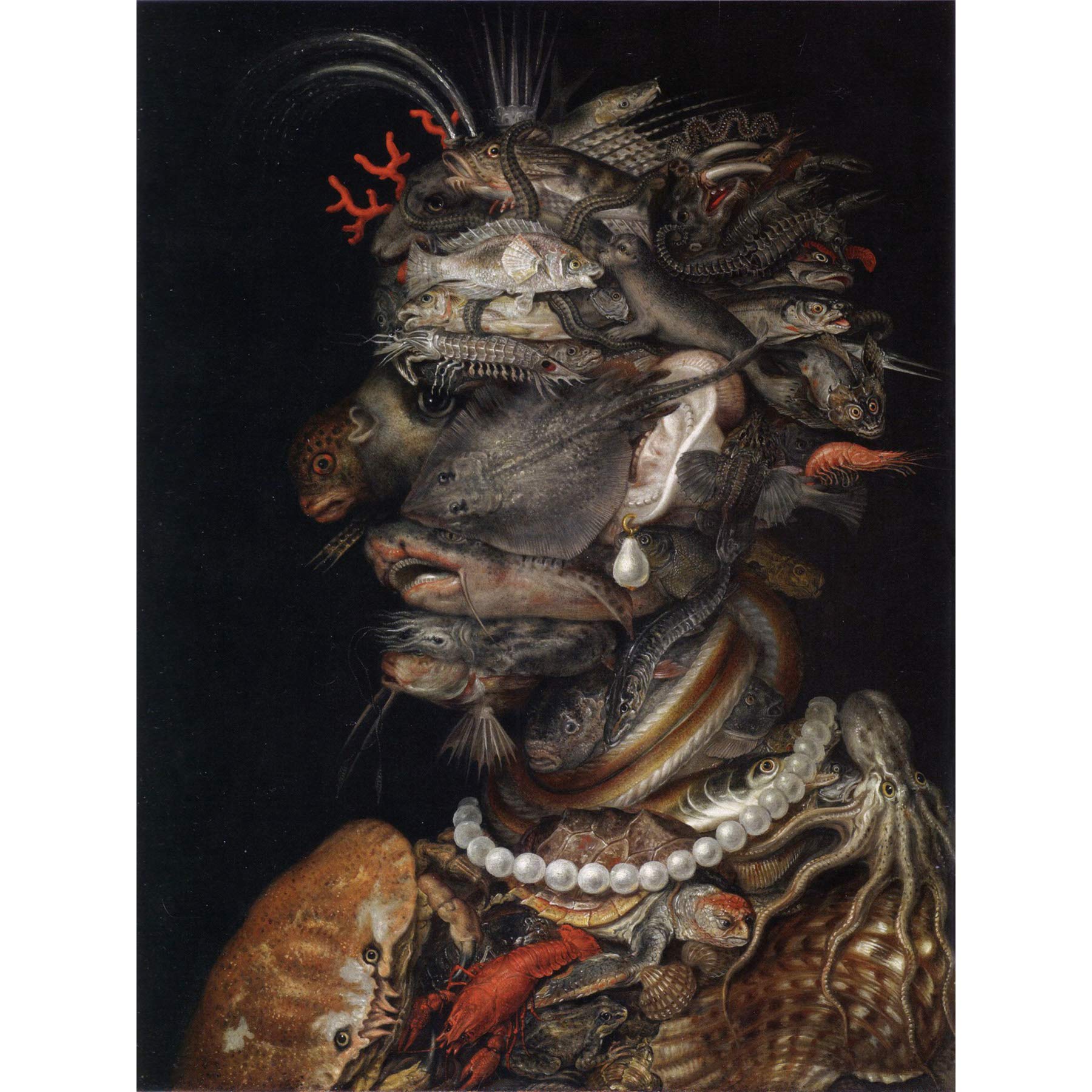 Artery8 Arcimboldo Water Fish Animals Sea Portrait Surreal Painting Premium Wall Art Canvas Print 18X24 Inch