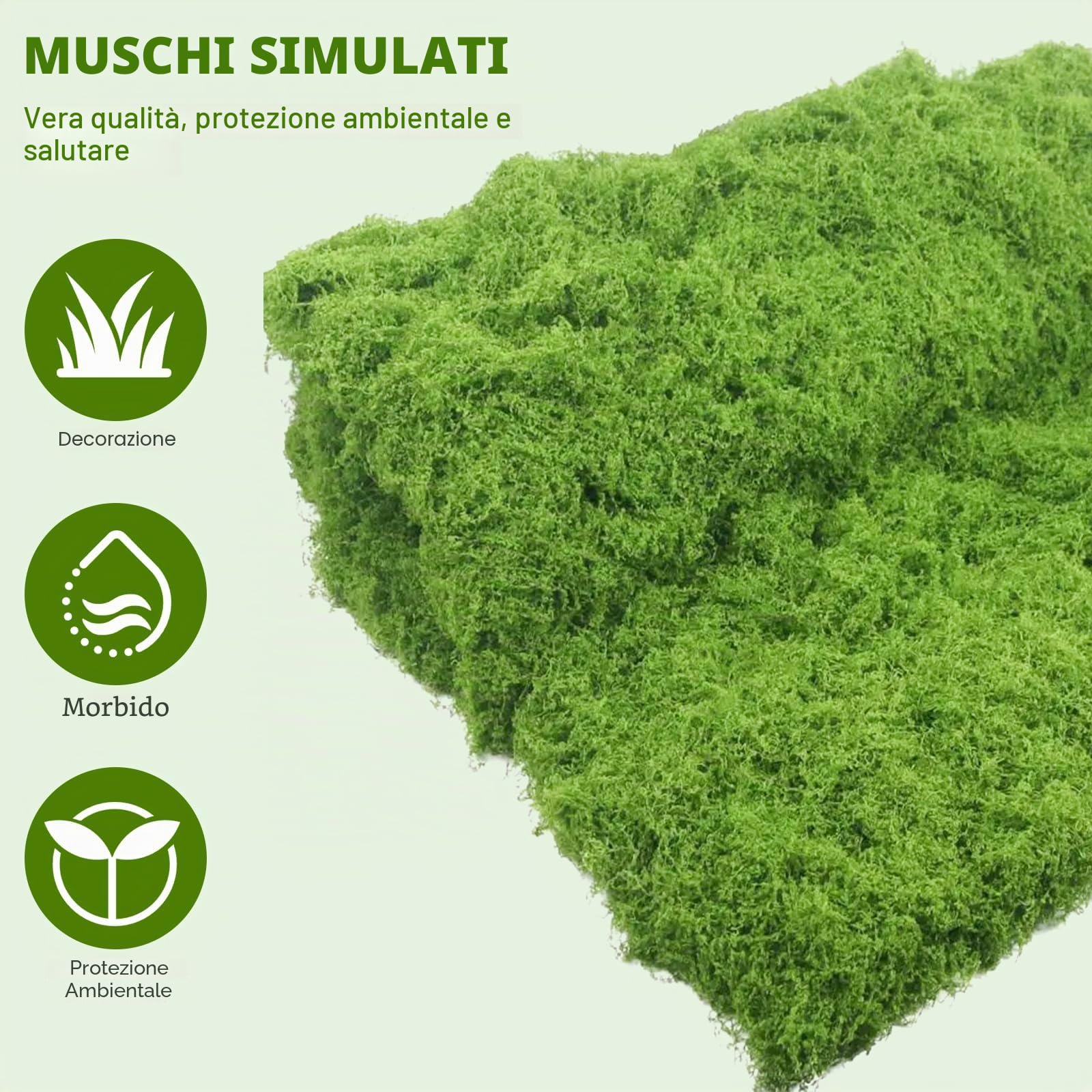 Tappetino in muschio artificiale, 100 x 100 cm, per decorazione da parete, muschio, fai da te e terrario, per decorazione, verde (verde chiaro)