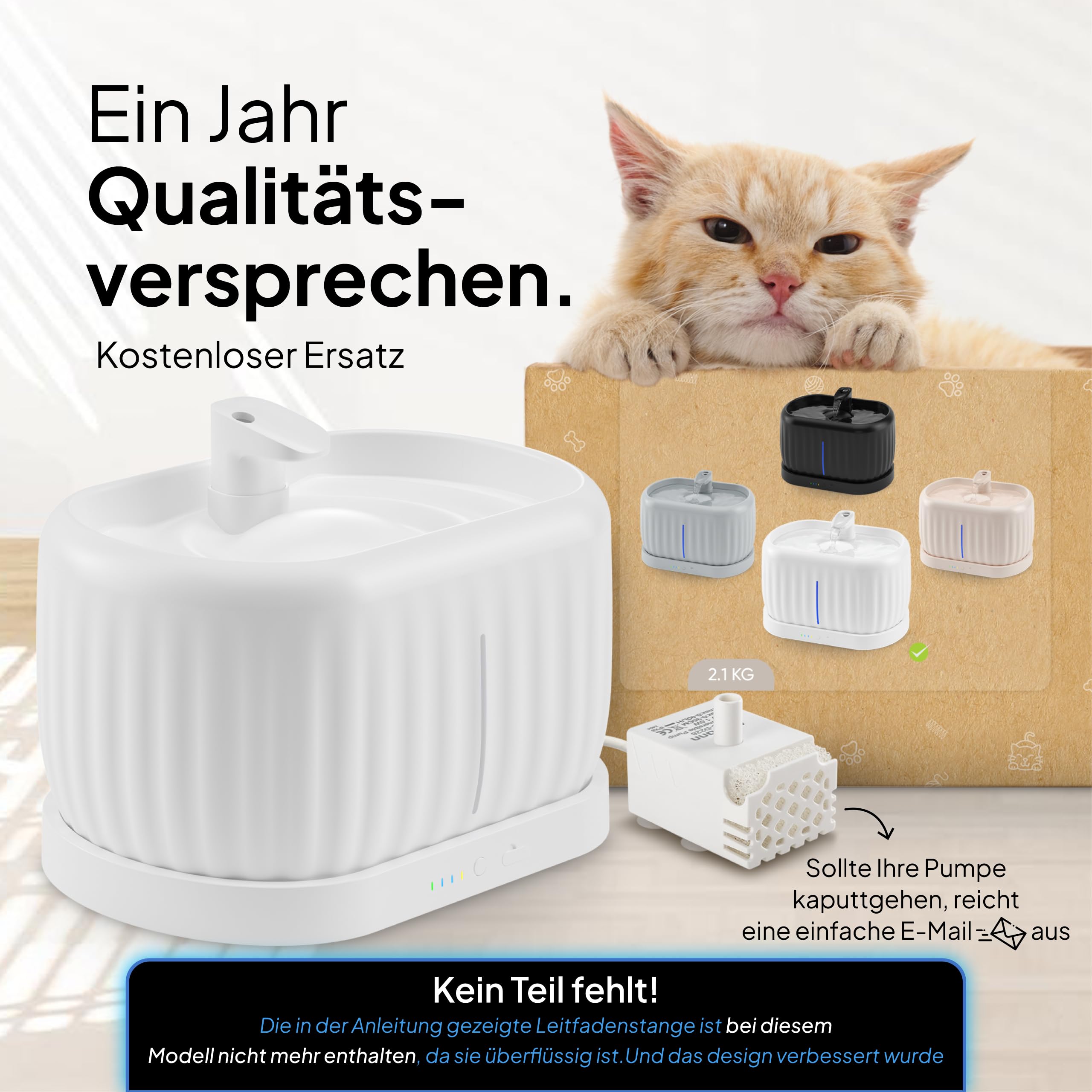 Pretty Paw Kabelloser Katzentrinkbrunnen mit Bewegungssensor, 3L – Sehr leise, Akku-Betrieb mit 3 Modi – Pure Flow Max