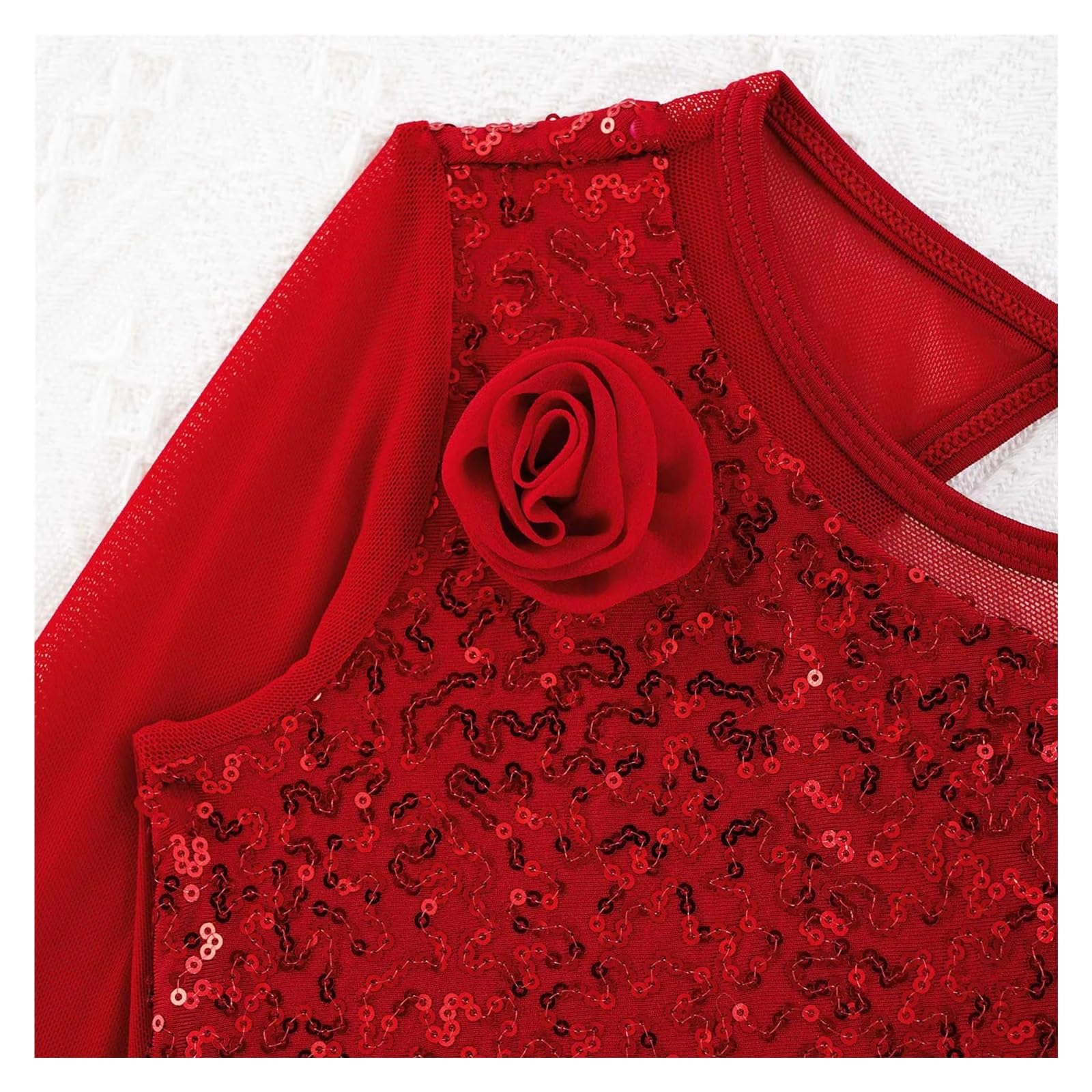 Maillot patinaje artistico Vestido de leotardo gimnástico con lentejuelas for niñas, traje de baile for niños, vestido de patinaje sobre hielo de manga larga de malla, Ropa de baile for actuaciones(Wh