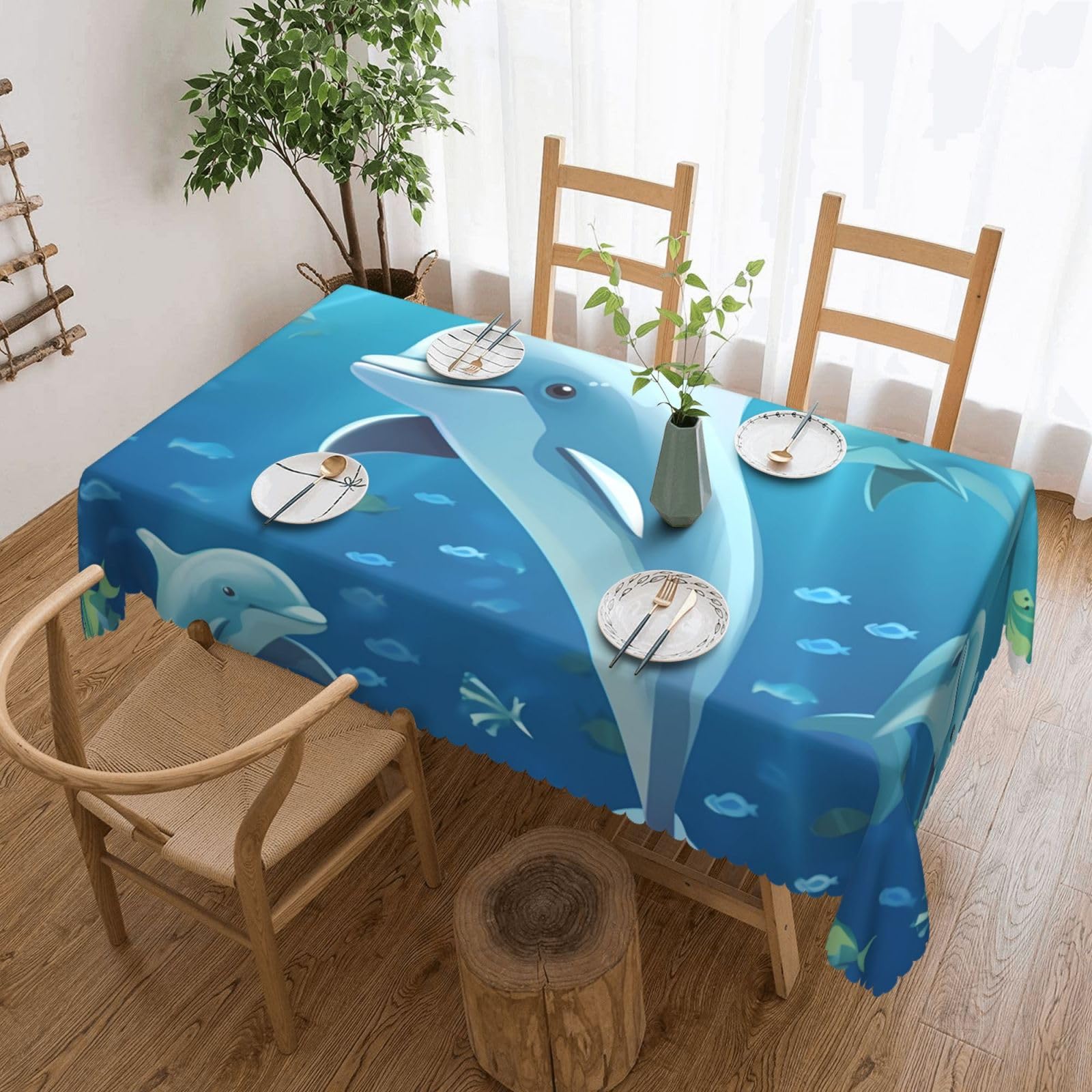 Fodpand Black Dolphin Tablecloths For Rectangle Tables 72 X 54 Inches - Reusable And Washable Table Clothes Decorative Table Cover For Dining Tables, Buffet Parties, Wrinkle Resistant