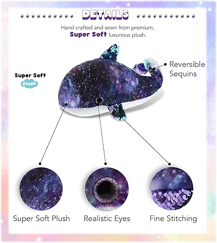 Miniatura 2 de DolliBu Whale Space Flip Sequin Plush 13 pulgadas con lentejuelas reversibles reversibles y abrazables colorido juguete de peluche de ballena
