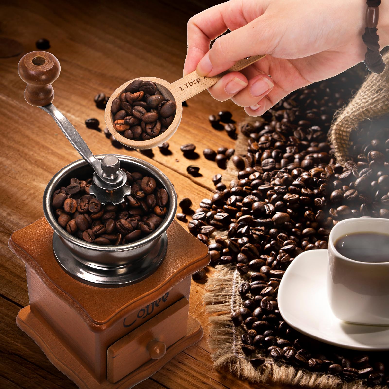 Tebery 8 Stück Holz-Messschaufeln für Kanister, 1 Esslöffel Buche Kaffeelöffel Messlöffel für Kaffeebohnen, gemahlenen Kaffee, Proteinpulver, Gewürze, Tee und Badesalz