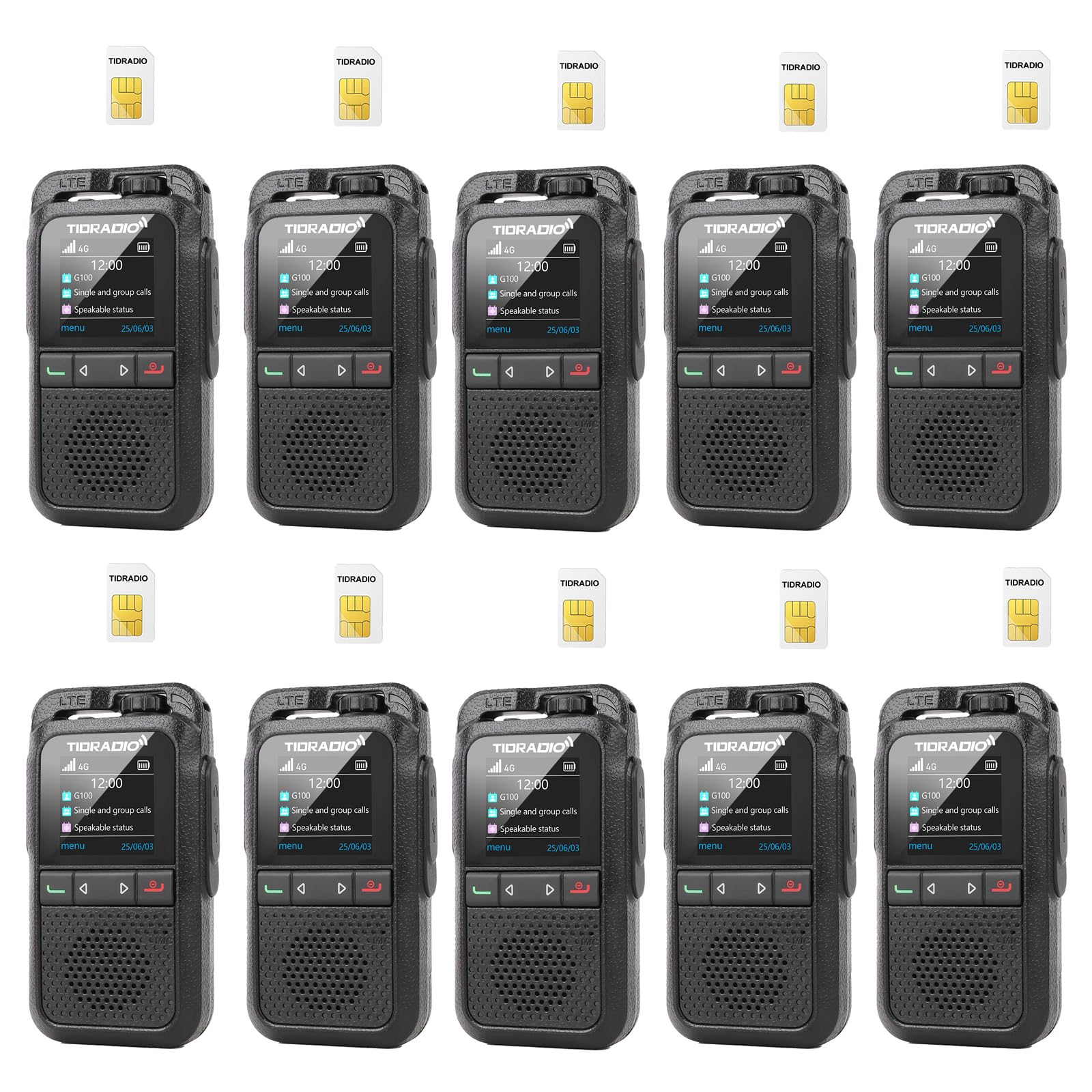 10Pack-TIDRADIO TD-G100 Rapid Unlimited Range Walkie Talkies with SIM Cards, 4G POC Two Way Radios Nationwide 6000 Miles, Global Long Range PTT for Family, Logistics, Company,Compatible with TD-M15