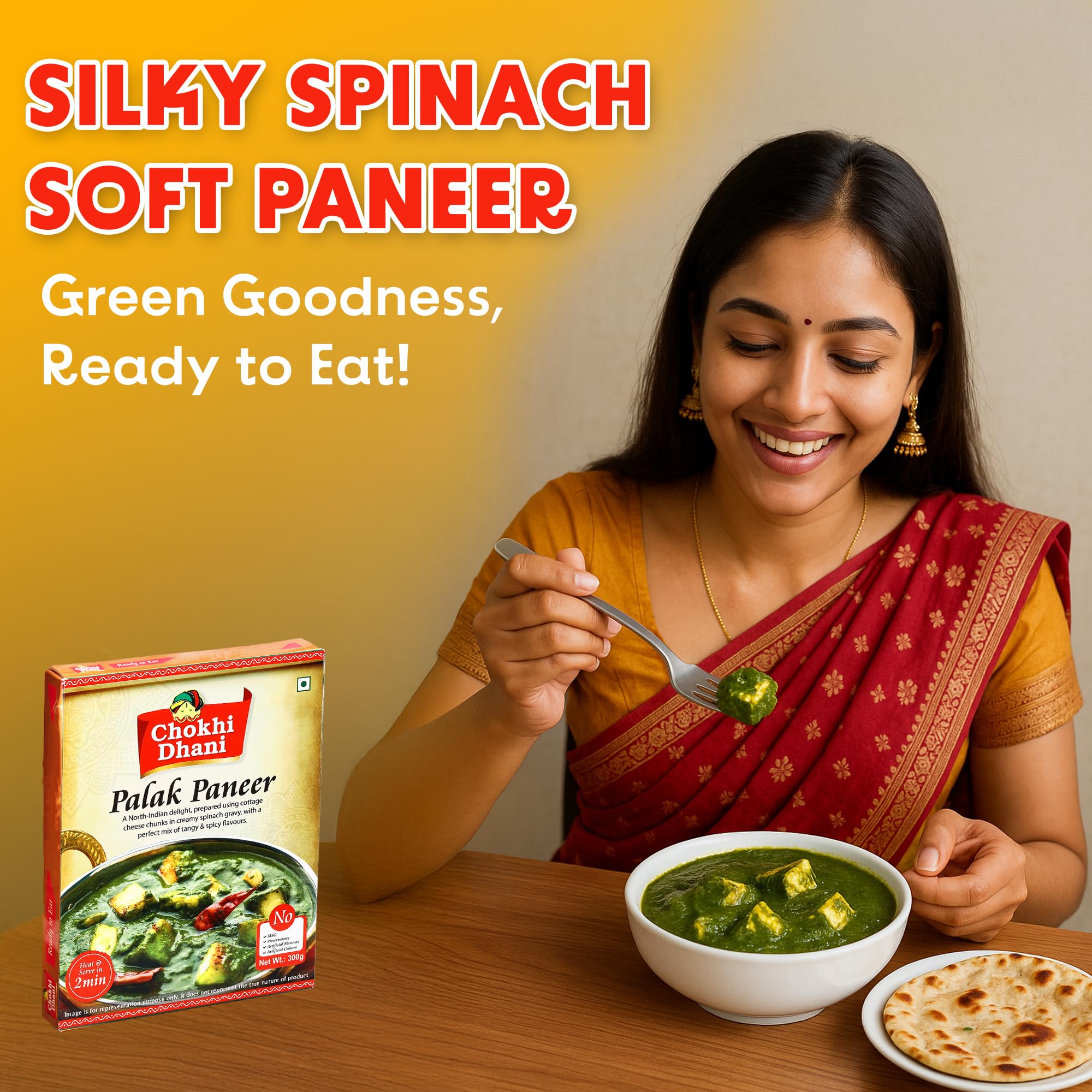 Chokhi Dhani Palak Paneer Ready to Eat 300g | Pure Veg Spinach & Paneer Curry | Heat & Serve Indian Meal | No Added Preservatives 4