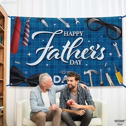 Miniatura 5 de Banner para el Día del Padre, 72 x 44 pulgadas, banderas a cuadros del Día del Padre para fiestas, decoraciones felices del Día del Padre, pancarta