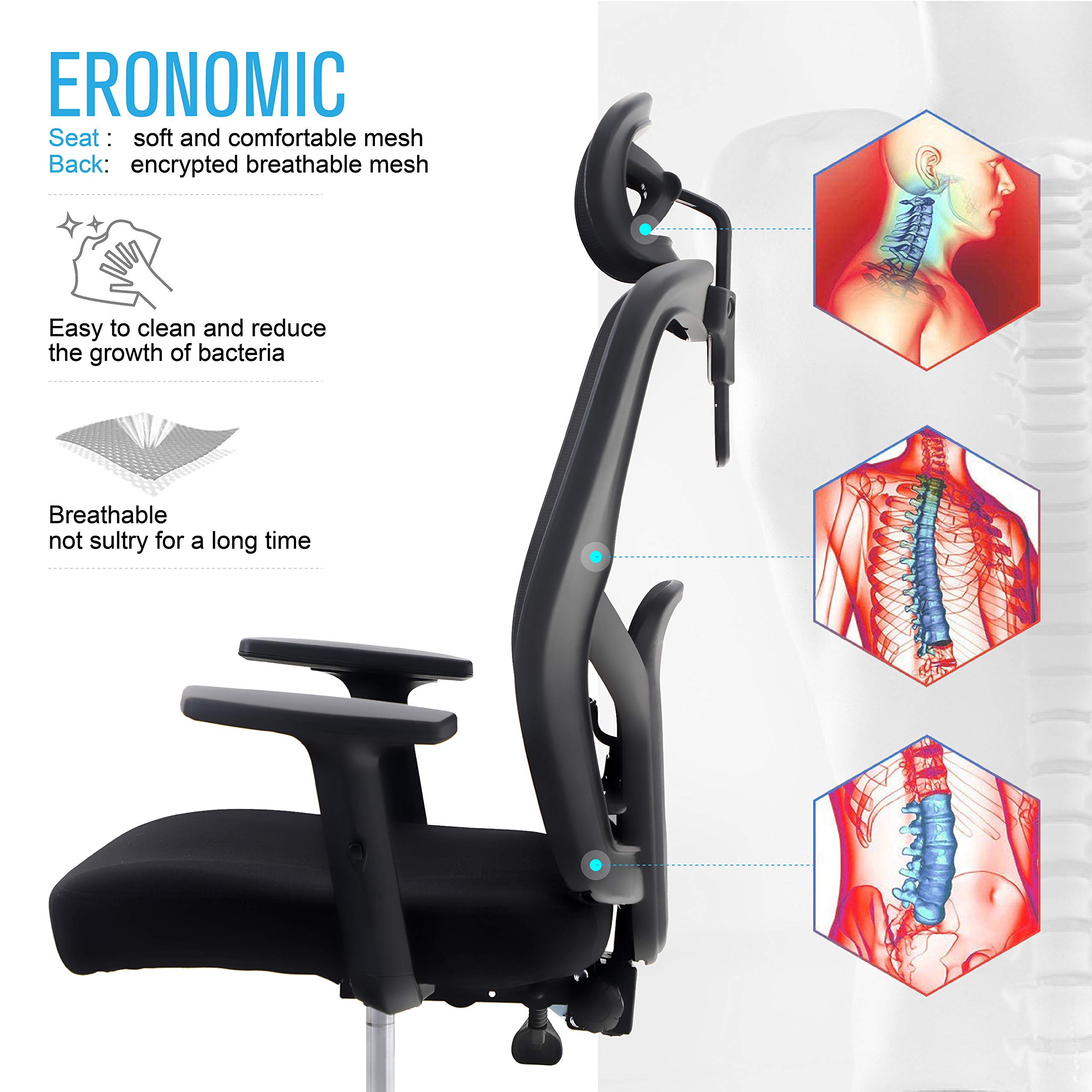 ALPHA HOME Office Chair Ergonomic Home Desk Chair High Back Mesh Task