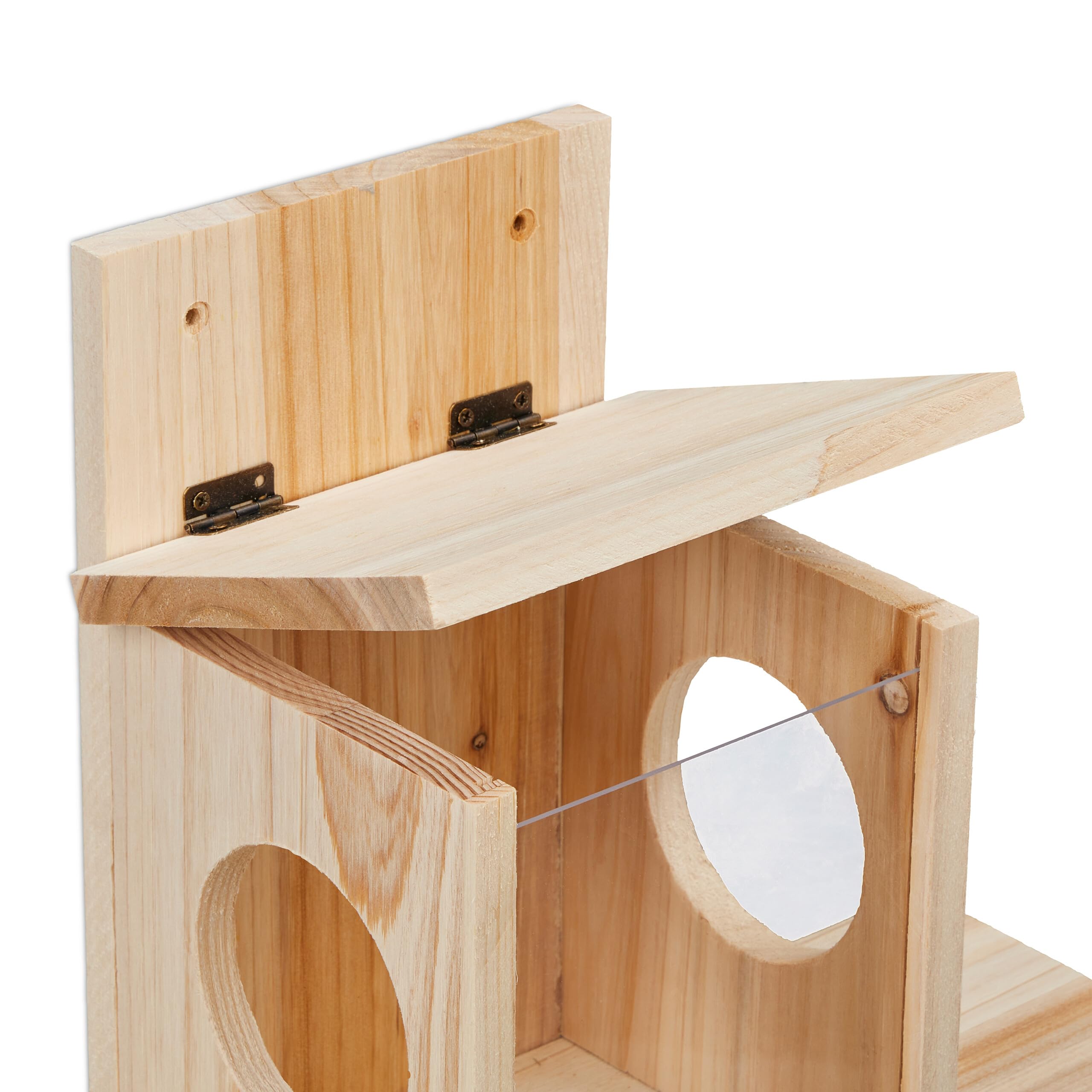 Relaxdays Kit de construcción alimentación Comedero para Ardillas DIY, Casa Alimentadora para Montar, Madera, 2 Entradas y Plataforma, Colgante, Natural, 24 x 35 x 13 cm