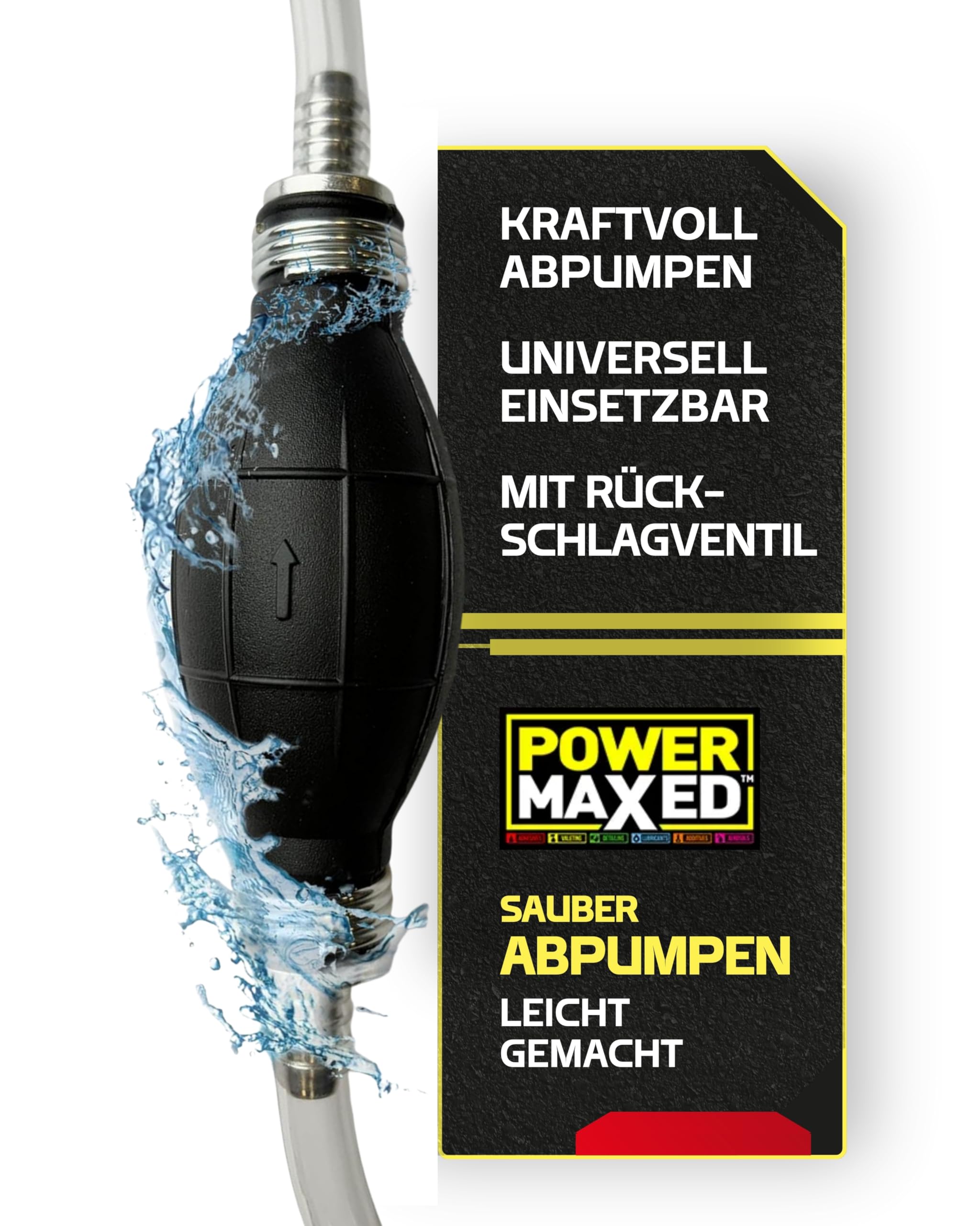 Power Maxed Kühlwasser Absaugpumpe – Handpumpe für Kühlmittel & Öl mit Rückschlagventil & Easy-Fix Stecksystem – Ideal zum Abpumpen & Umfüllen im KFZ vor der Anwendung von Steel Seal Auto