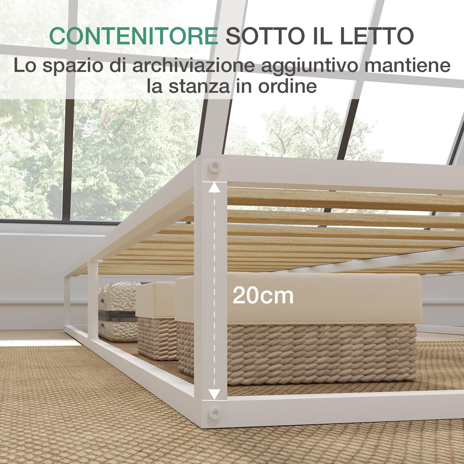 Novilla Struttura letto doppia, 30,5 cm, piattaforma in metallo, struttura per letto singolo, con contenitore sotto il letto, senza bisogno di molle, supporto a doghe in acciaio resistente, per camera