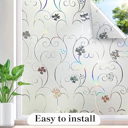Miniatura 24 de DUOFIRE Película de privacidad para ventana, película de vidrio esmerilado, película de vidrio estático, sin pegamento, anti-UV, adhesivo para Flor