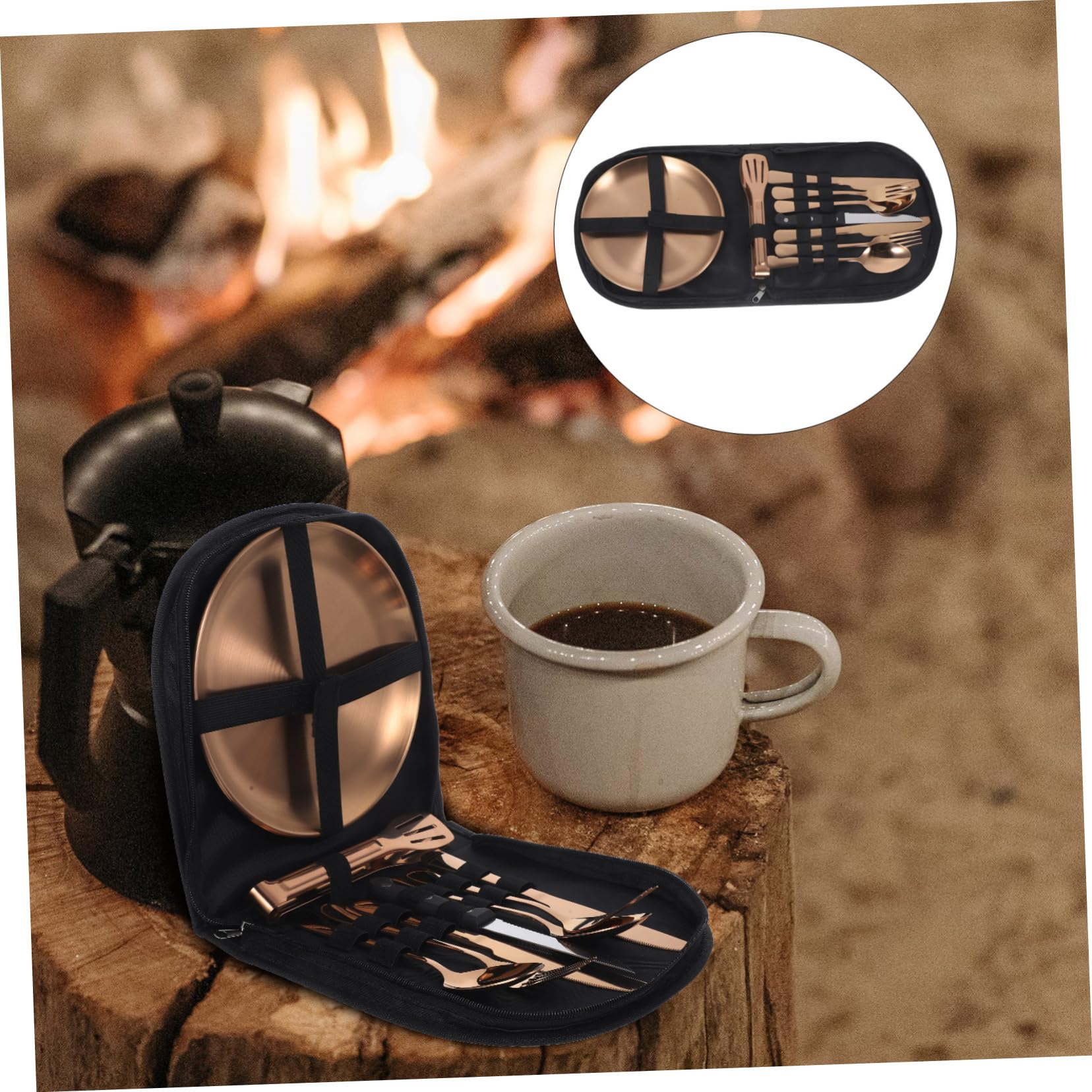 Couverts de Camping 1 Set en Acier Inoxydable avec Étui