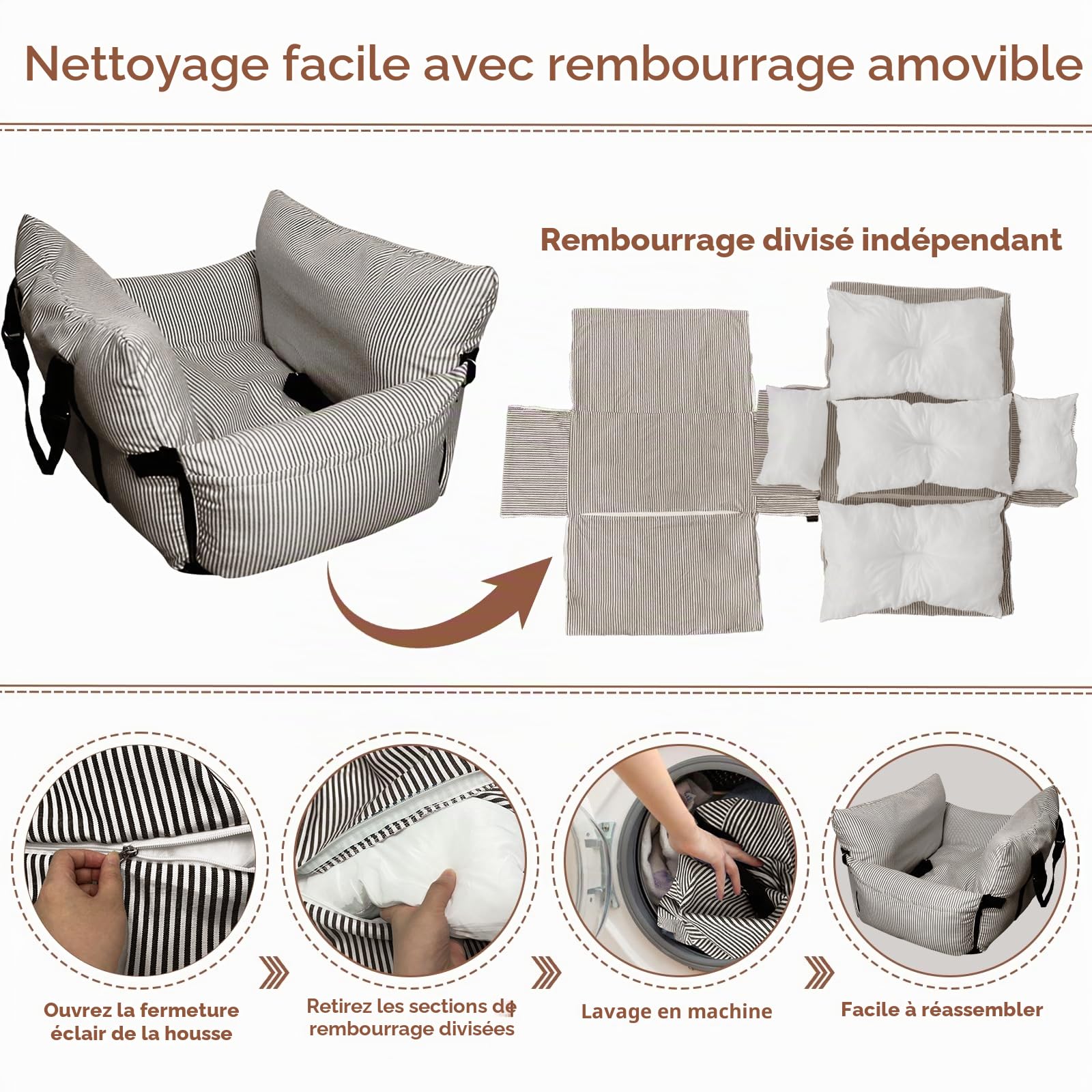 Siège Auto pour Chiens de Petite Taille - Lit de Voiture Portable sécurisé et Portable avec Ceinture de sécurité et Poches de Rangement pour Chiens de Taille Moyenne (Marron, 76,2 x 52,1 cm)