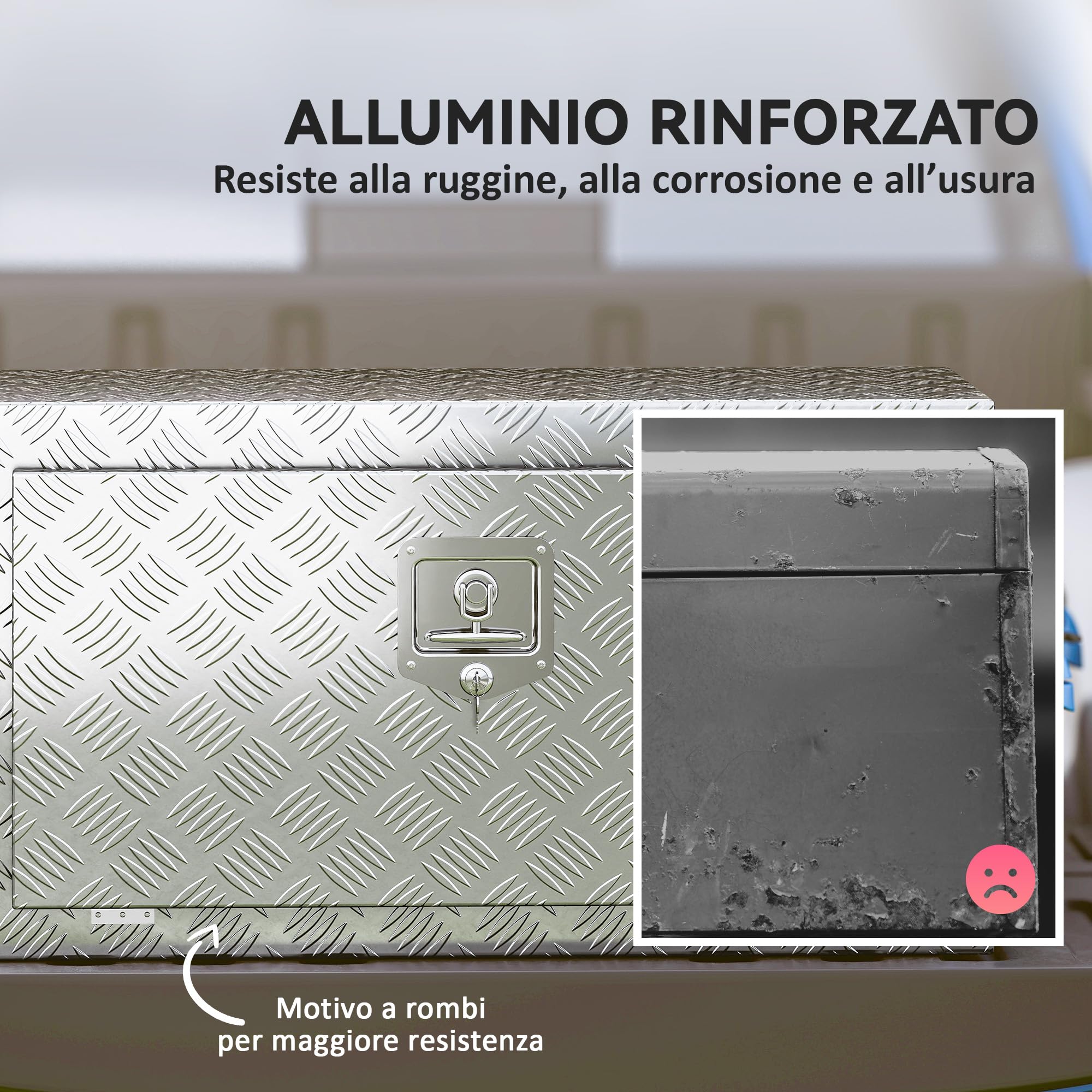HOMCOM Cassetta degli Attrezzi in Alluminio con Serratura 2 Chiavi Argento | Box Portautensili 96L, Resistente Impermeabile, Scatola Portaoggetti, per Pick-Up Camper Rimorchi