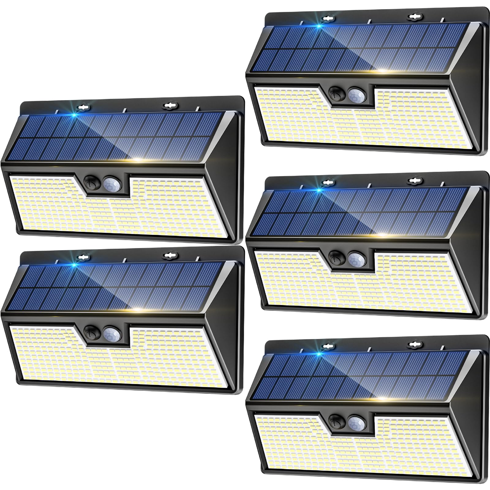 nipify 5 Stück Solarlampen für Außen mit Bewegungsmelder, 318 LED Solar Aussenleuchte Lampe Wasserdichte, 3 Modi Superhelle Solarleuchte Wandleuchte für Aussen Garten Hauswand