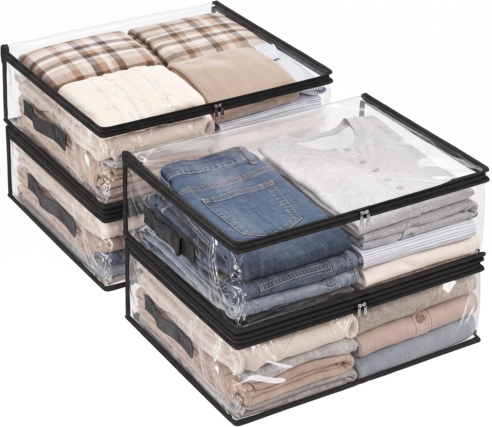 Blanket Storage Bags 4 Pack 35L Clear Plastic Clothes Closet Organizer