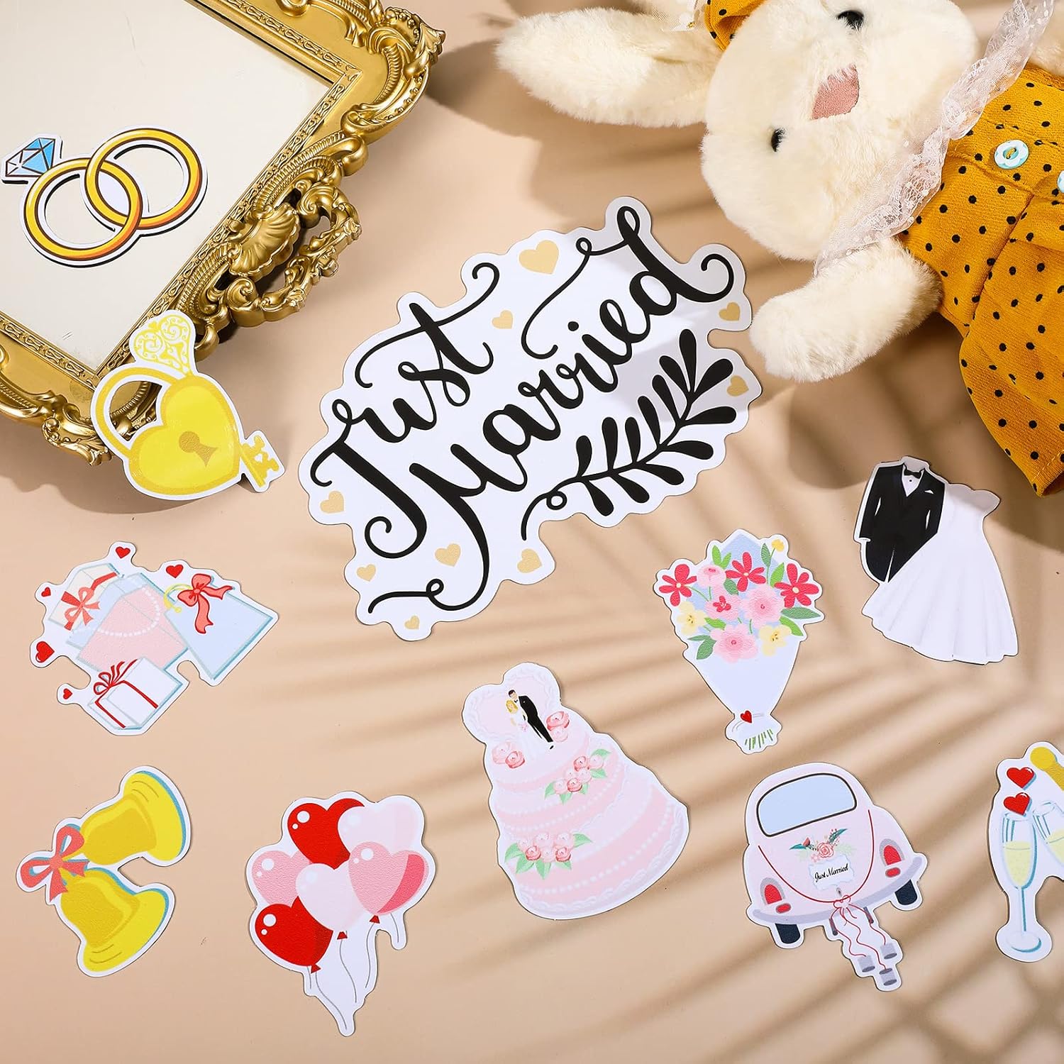 Konohan 14 Pcs Just Married Car Decorations Just Married Refrigerator Magnets Ornate Mr Mrs Magnets Wedding Car Door Sign Decoration for Honeymoon Anniversary Wedding Party Cruise Decor