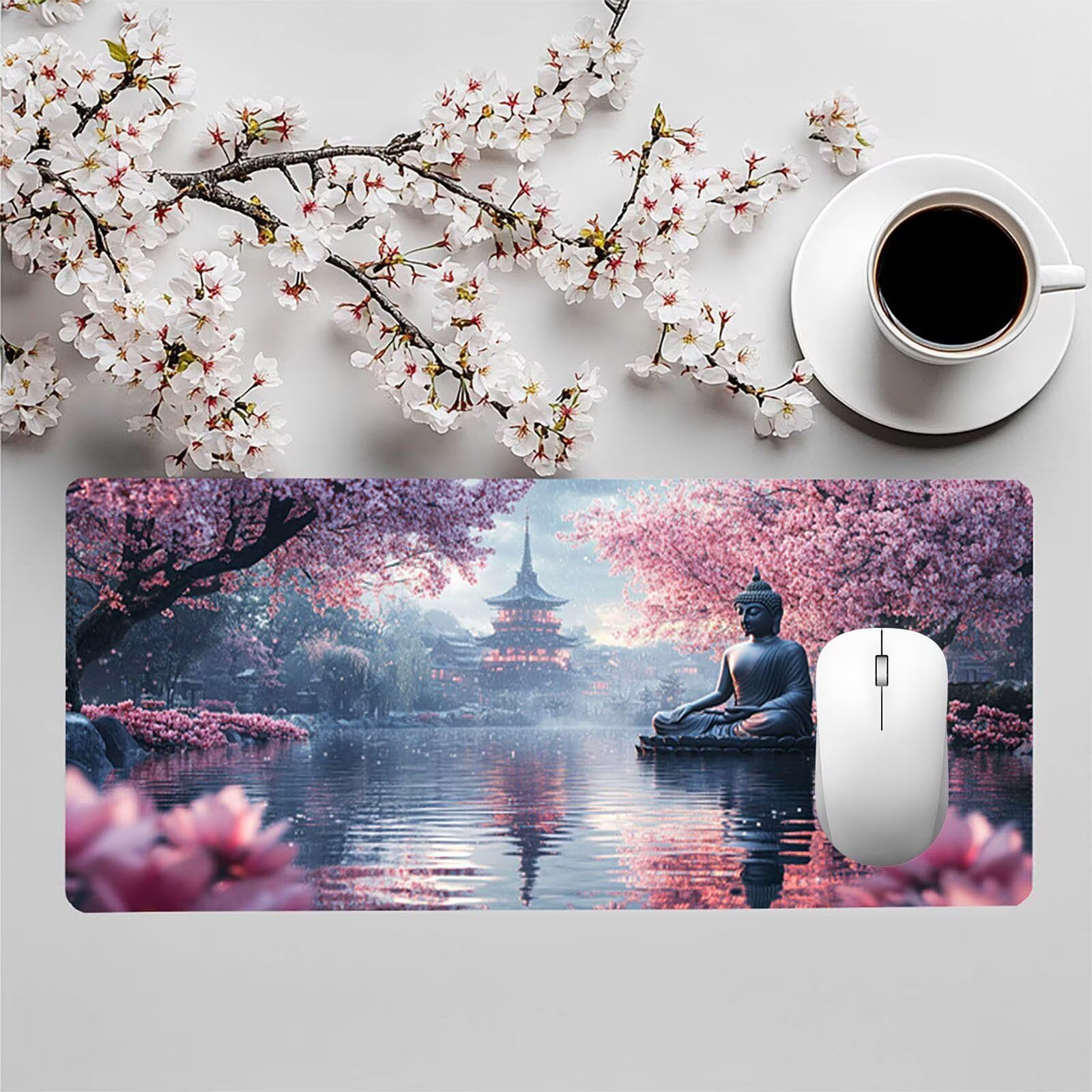 Podkładka pod mysz XXL 1400 x 600 x 3 mm, duża mata na biurko jezioro, antypoślizgowe i wodoodporne szyte krawędzie, Zen Mouse Pad kompatybilna z bezprzewodową klawiaturą i myszą, akcesoria biurowe do