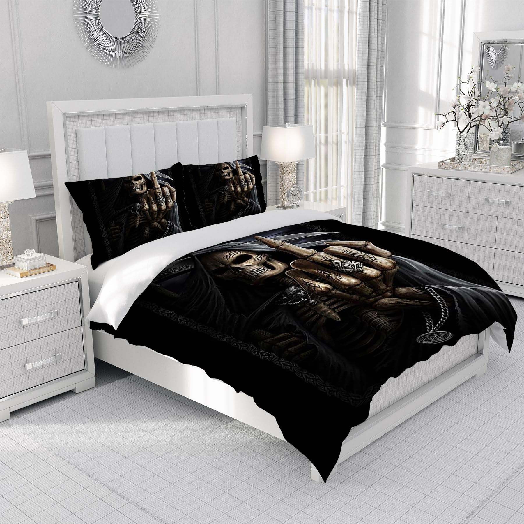 Gegeryozer Skull Duvet Cover Gothic Bedding Set of Microfibre Duvet Cover for Children with 2 Pillowcases 50 x 75 cm (KL1 - Image 4