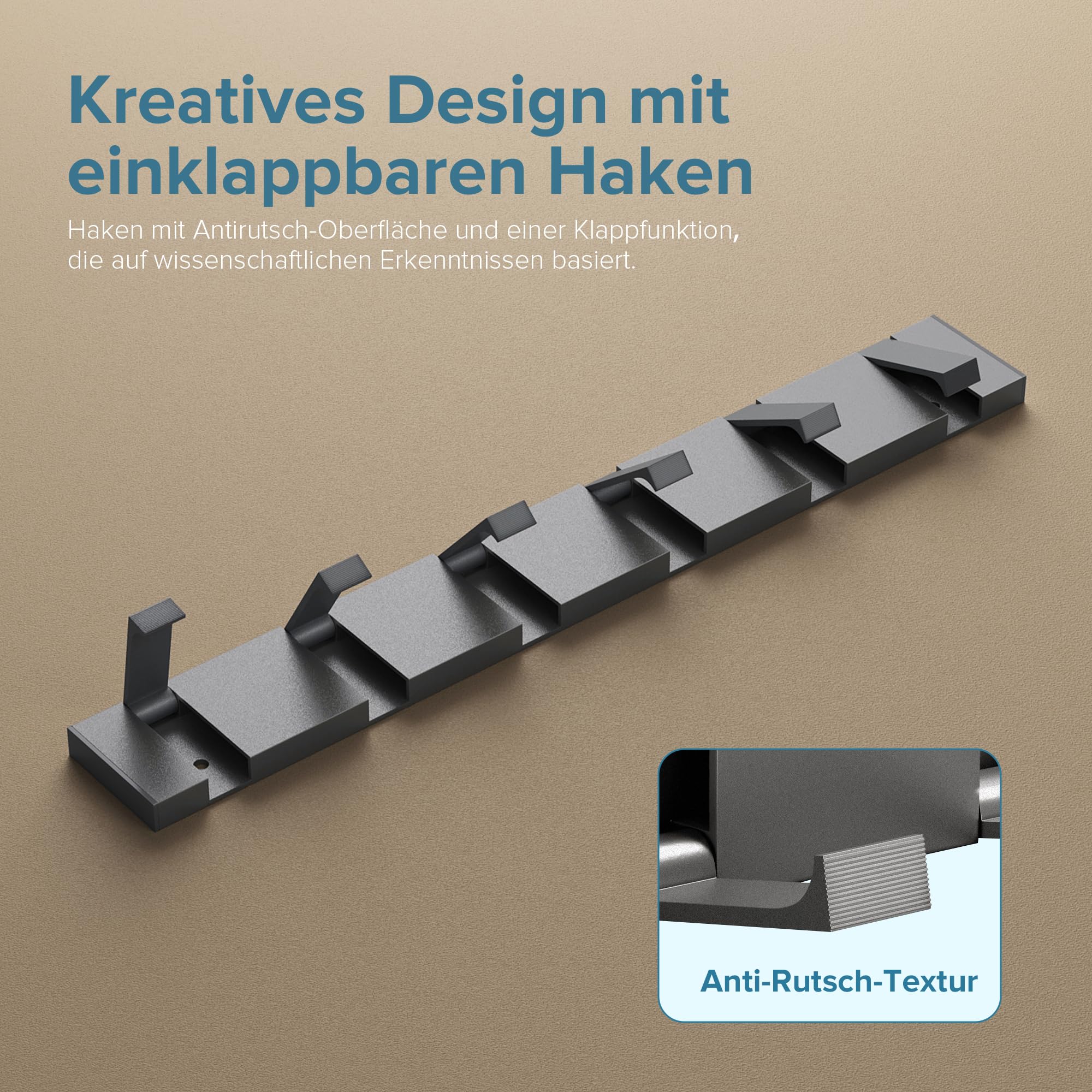 doporro Perchero de Pared de Aluminio Plegable con 4 Ganchos Móviles, Diseño Moderno, Ganchos de Pared Grises para Ropa, Toallas, Baño o Entrada，Wandgarderoben01