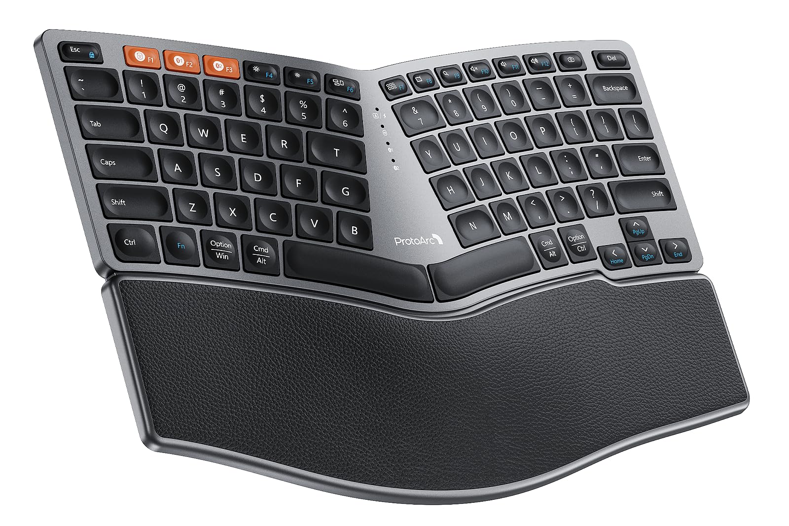 ProtoArc Bluetooth Ergonomic Keyboard EK04 Mini Compact Wireless Ergonomic Keyboard Hard Palm Rest Multi-Device Split Design Rechargeable Compatible