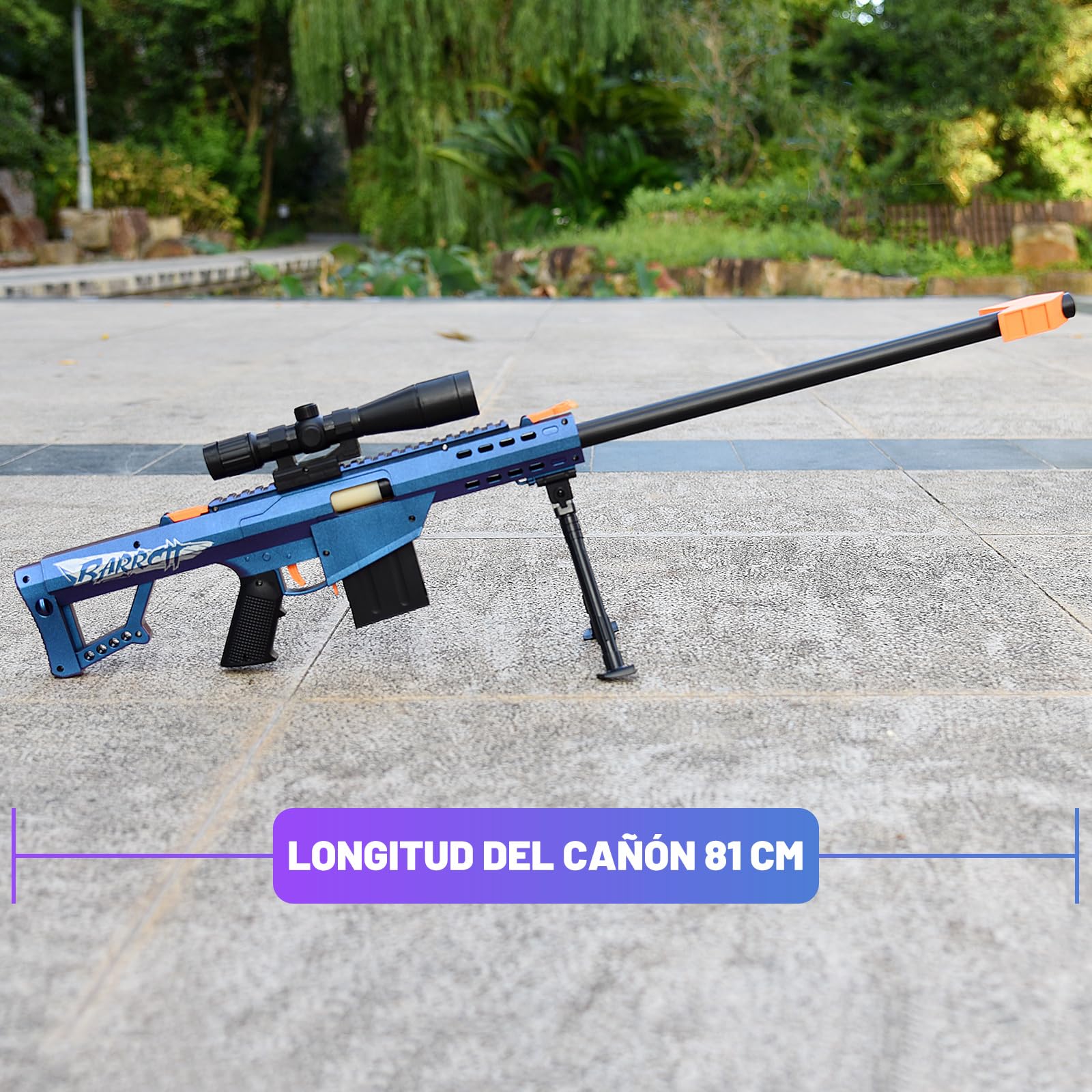Lanzagranadas Barrett 98k Soft-Head de juguete para niños | Modelo realista con munición Soft-Head | Incluye 10 granadas | Edad 3+ (Violeta)