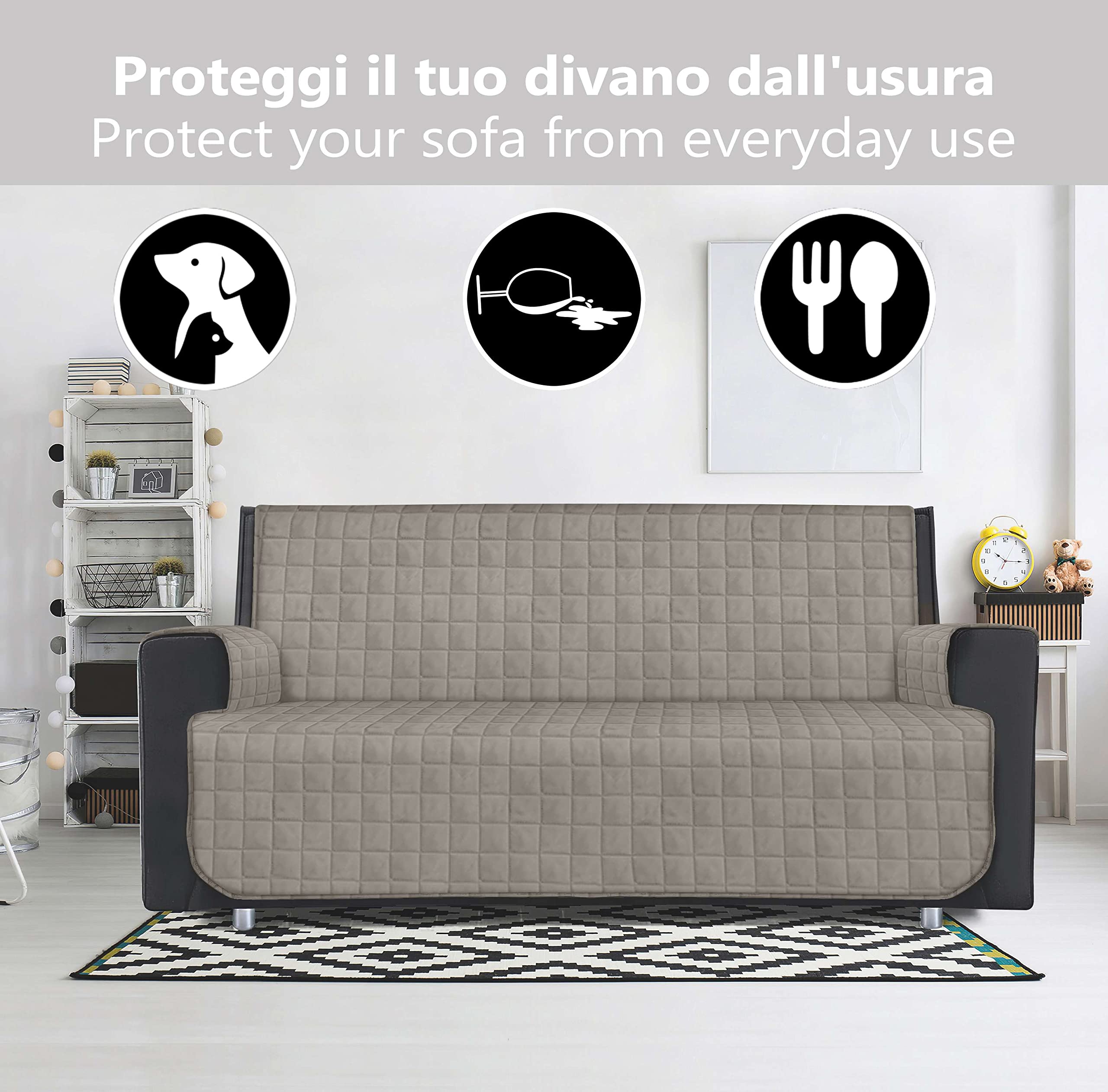 HomeLife Copri Poltrona con Braccioli 1 Posto In Cotone Made In Italy | Telo Copri Poltrona Relax Reclinabile 1 Posto Antimacchia e Idrorepellente | Copripoltrona 1 posto Tinta Unita Champagne