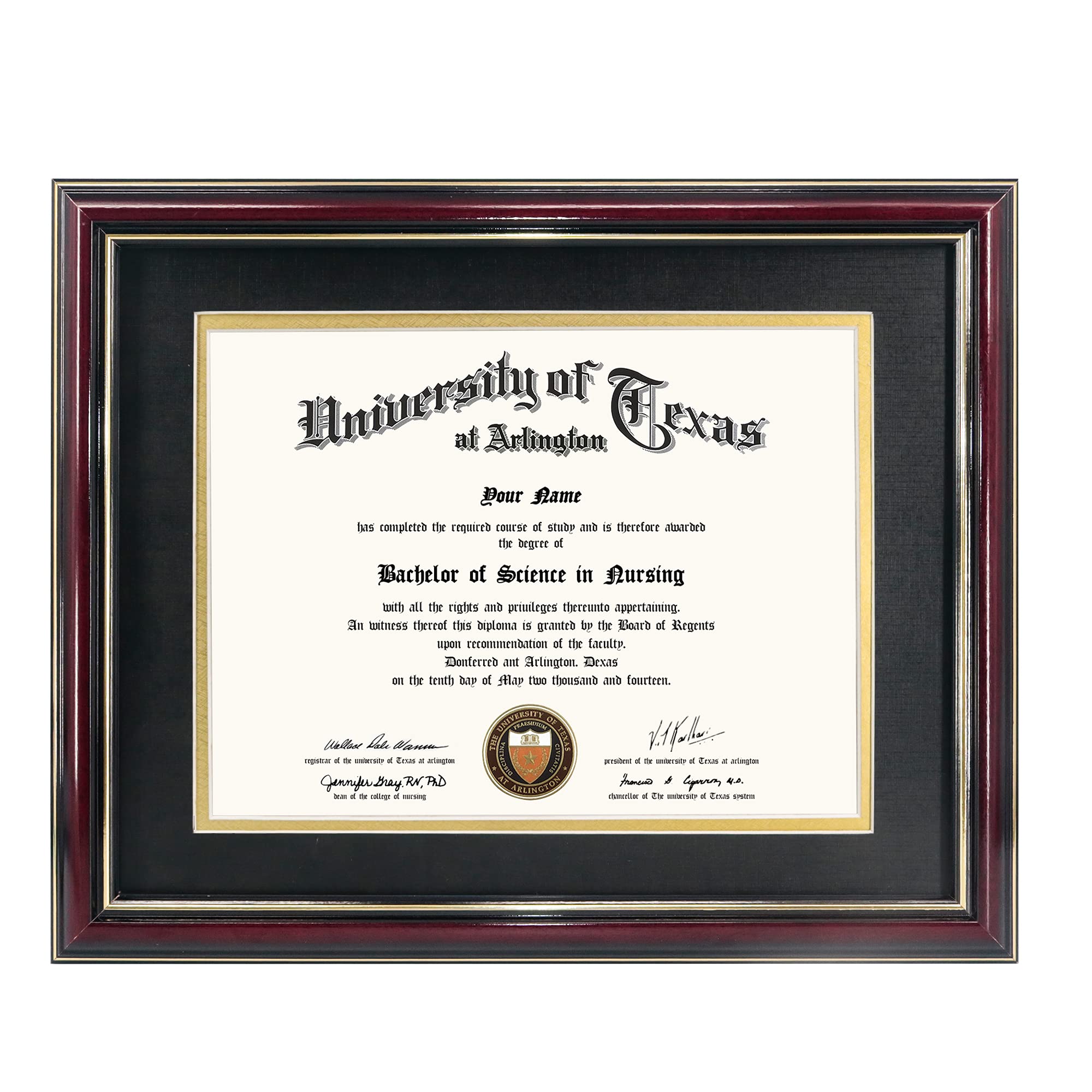GraduationMall 8.5x11 Diploma Frame with Black over Gold Mat or Display 11x14 Certificate without Mat,Solid Wood & UV Protection Acrylic,Glossy Cherry Finish with Gold Trim
