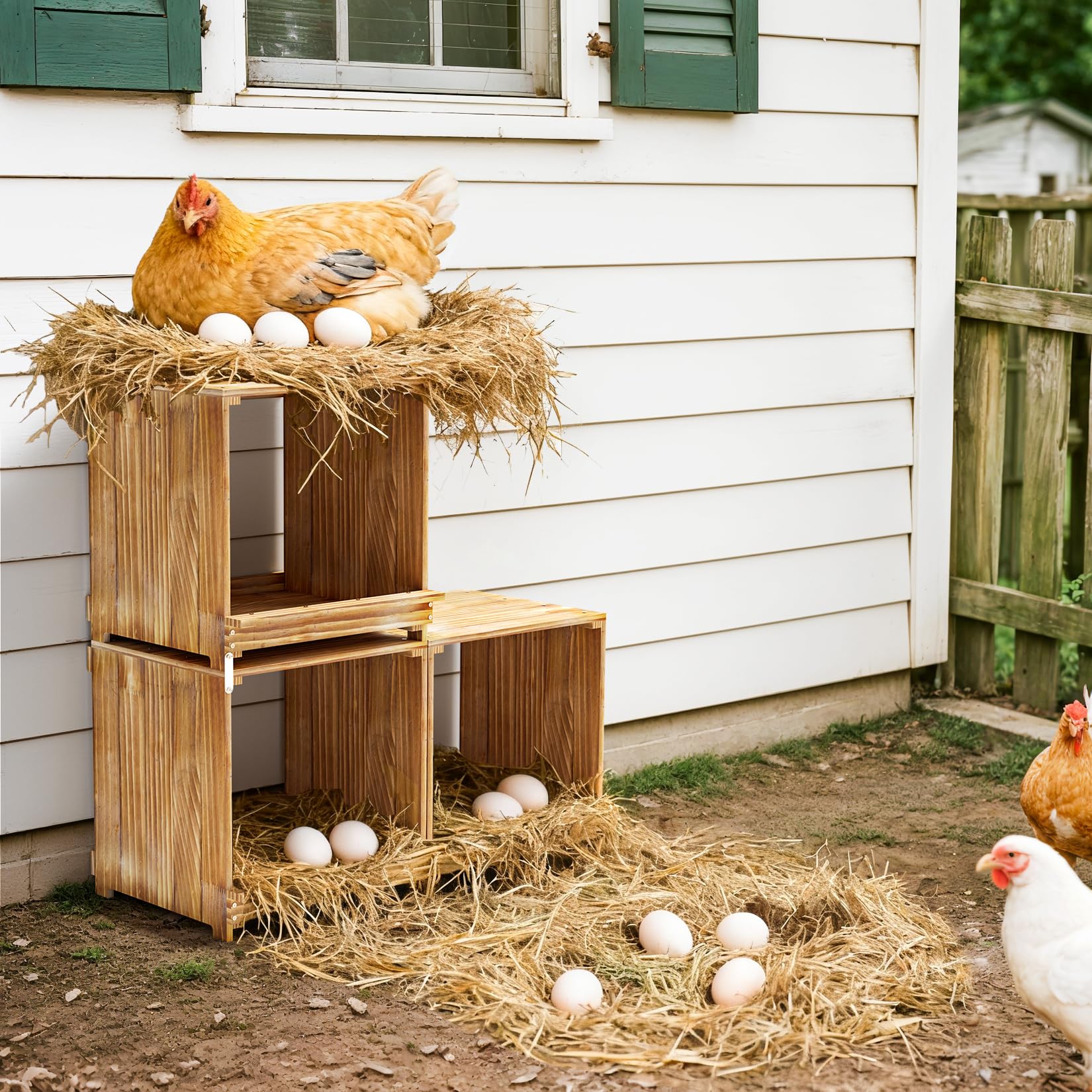 BingoPaw Ponederos para Gallinas de Pino 105x30x36cm, Gallinero para Exterior 3 Gallinas hasta 3.5 Kilos, Gallinero Madera Impermeable Resistente a la Humedad Duradero, Nidal de 3 Huecos