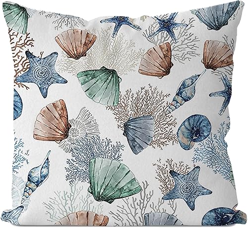 IWXYI Funda de almohada náutica costera de 18 x 18 pulgadas, funda de almohada marina submarina con temática oceánica, decoración del hogar,