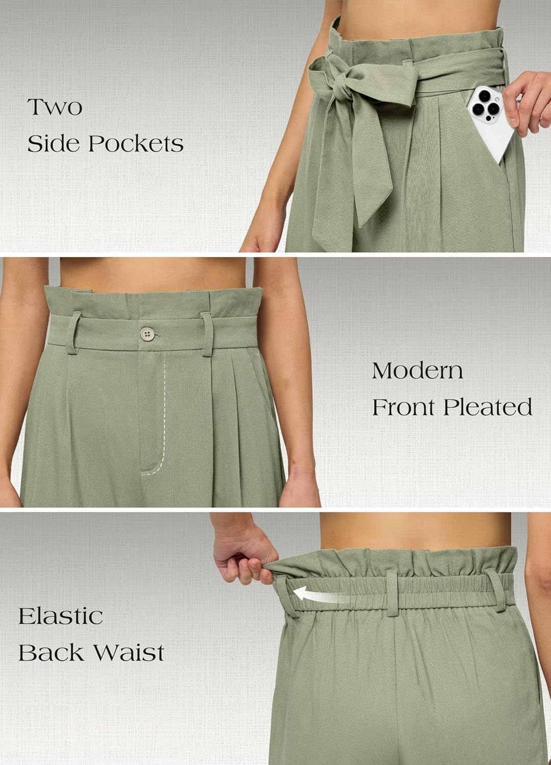 Willit Women Linen Pants Casual Wide Leg Dress Pants High Waisted Paperbag Work Trousers Summer Tie Knot Pockets 28"/30"/32'' - Image 6