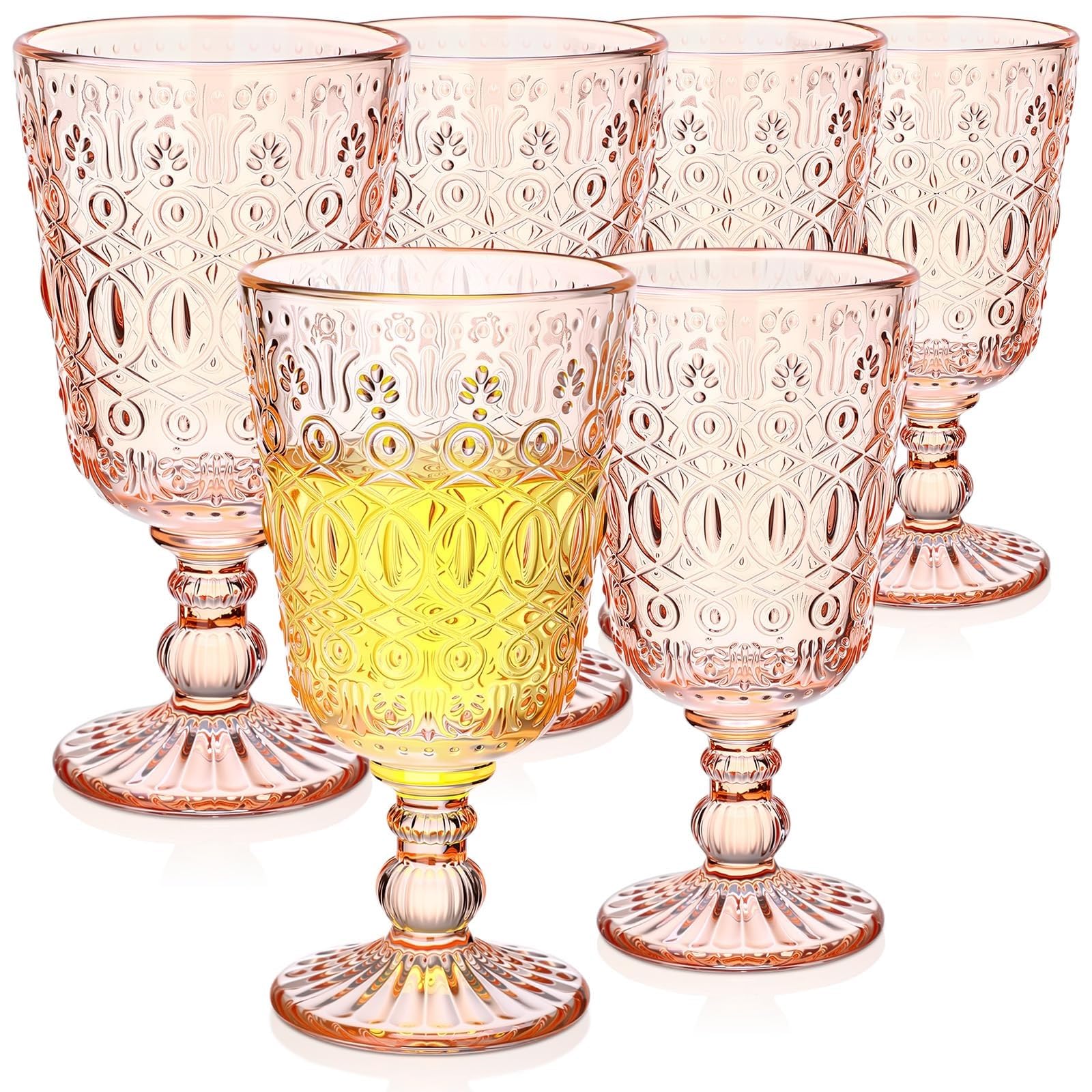 Copas de vino con relieve rosa Vintage, copas de tallo grueso resistentes for bodas, banquetes, ocasiones de aniversario, 6 uds. Vaso para bebidas