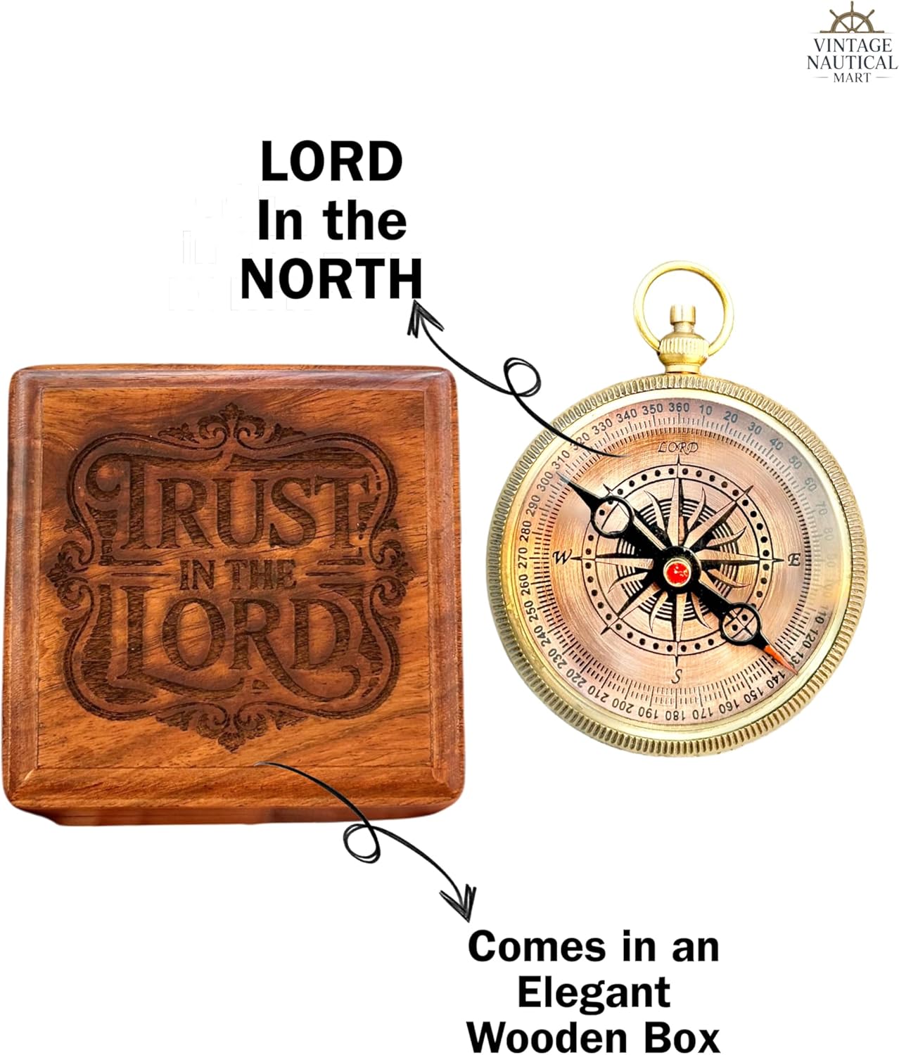 Trust in The Lord with All Your Heart - Proverbs 3:5-6 Quote Engraved Compass with Wooden Box, Baptism Religious Gift for Men, Unique Christian Gift - Image 2