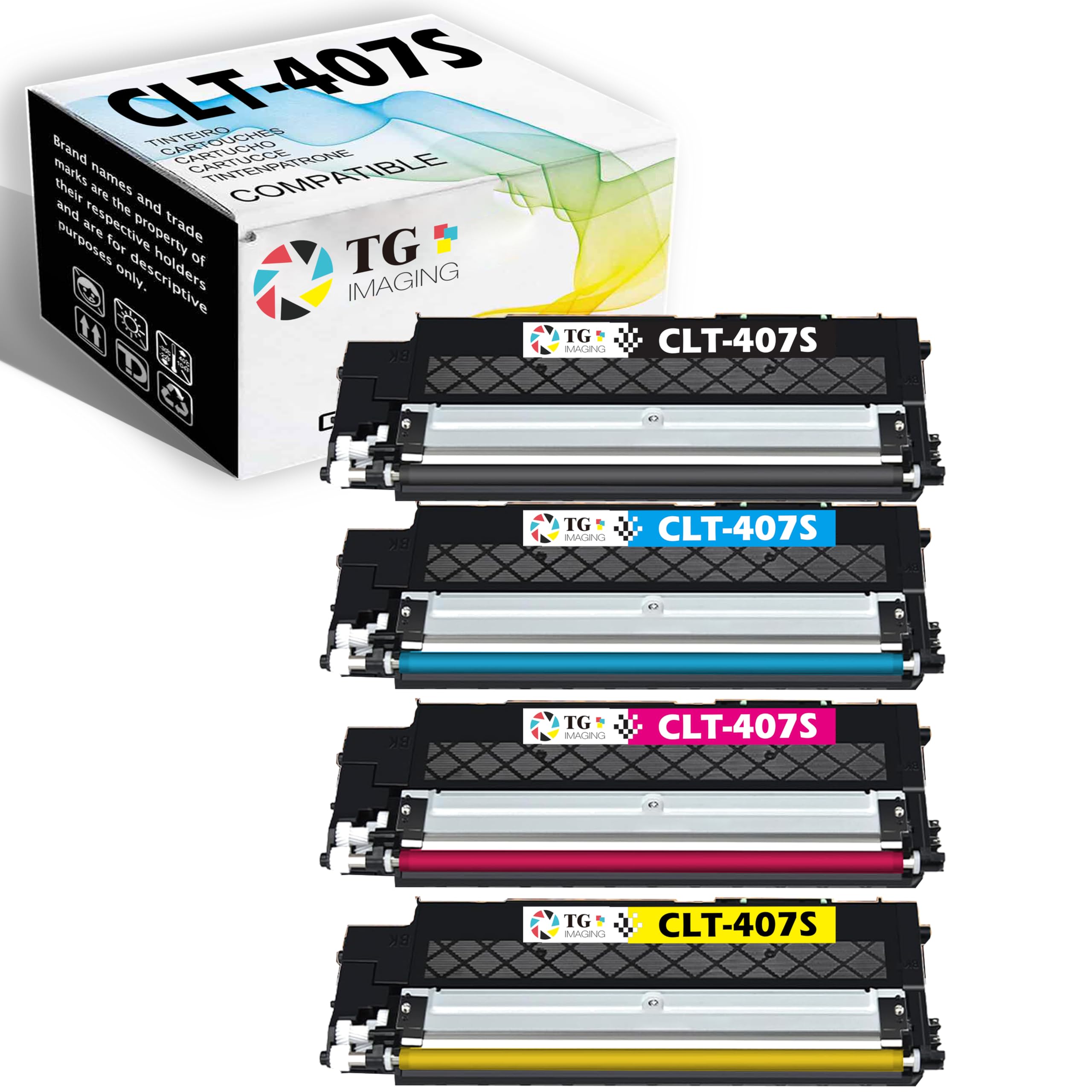 TG Imaging Compatible CLP325 Toner Cartridge Color Set Replacement for Samsung CLT407S CLT-407S Toner Used in CLP-320 CLP-325 CLP-325W CLP-326 CLX-3180 CLX-3185N Laser Printer (4 Pack, BCYM)
