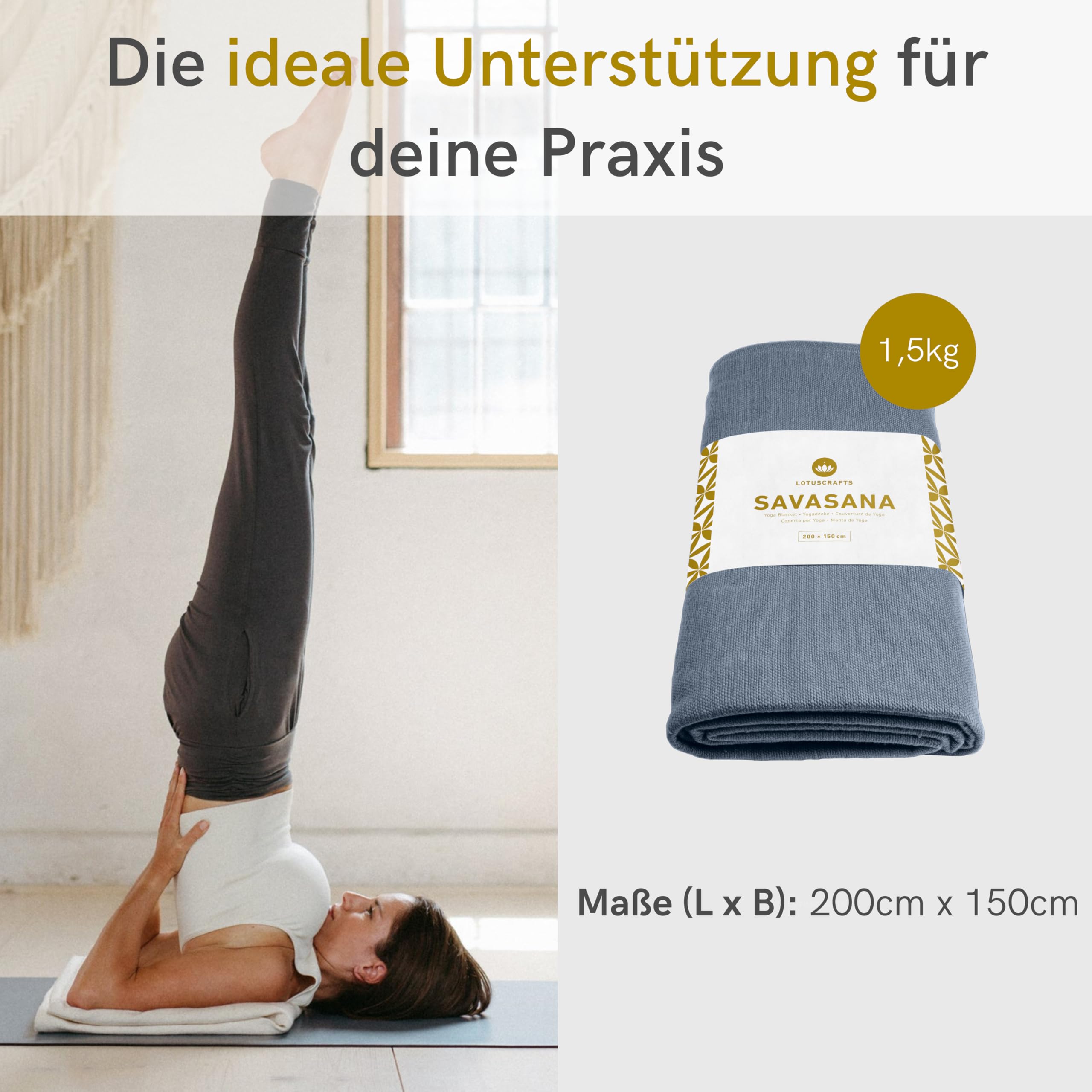 Lotuscrafts Yogadecke Baumwolle Savasana [200 x 150 cm] - Meditationsdecke - Widerstandsfähig & Langlebig aus 100% Baumwolle - Yoga Decke für Endentspannung