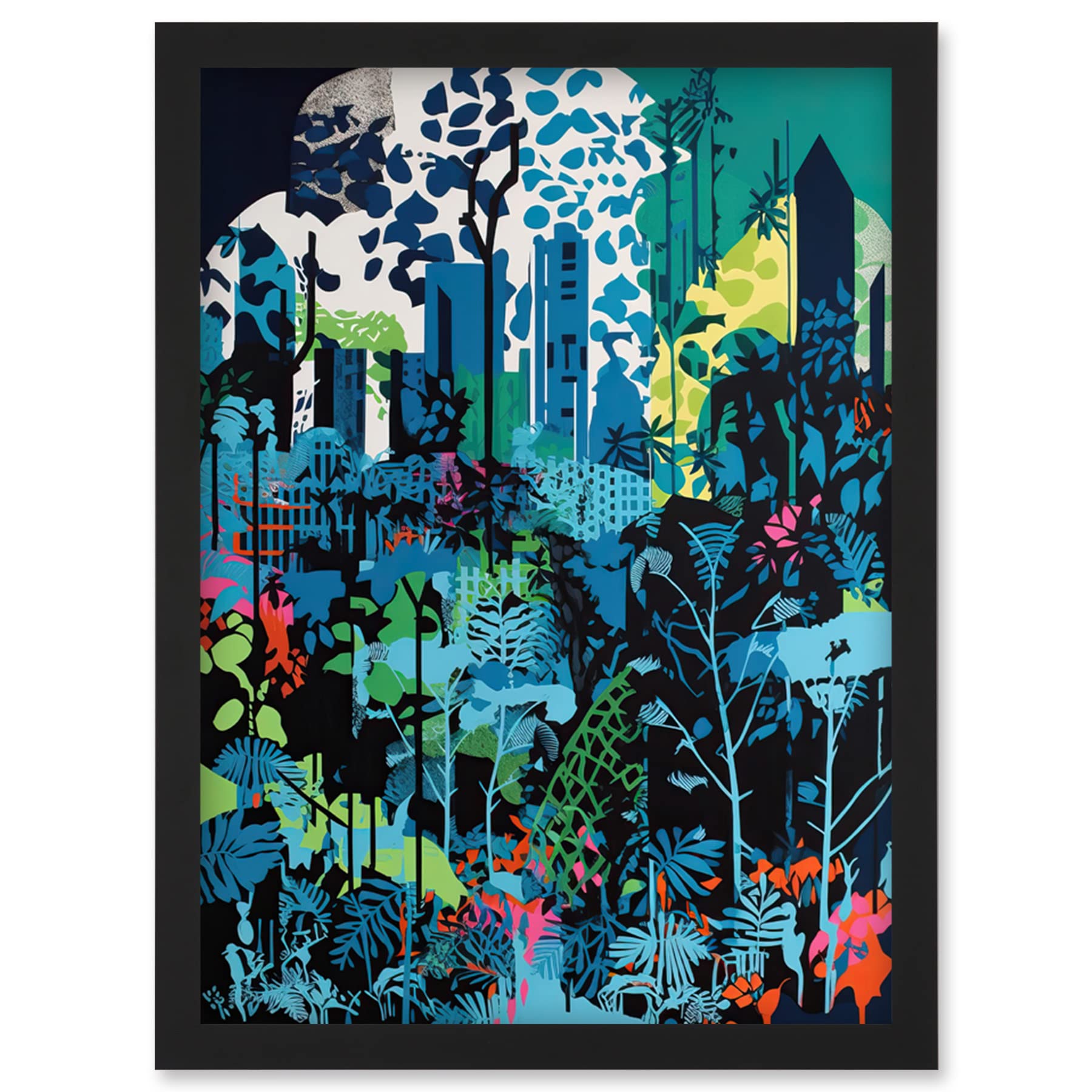 Artery8 Singapore Forest Cityscape Modern Bold Landscape Artwork Framed Wall Art Print A4