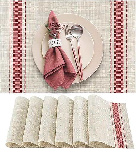 Miniatura 19 de DACHUI Juego de 4 manteles individuales, elegantes manteles individuales tejidos para mesa de comedor, manteles individuales de mesa de PVC lavables