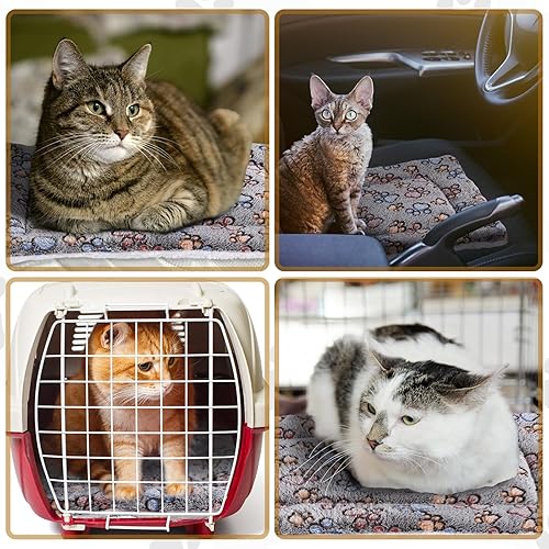 Miniatura 7 de Tuanse Paquete de 4 tapetes de cama ultra suaves para perros y gatos con bonitos estampados, reversible, de forro polar, acogedora y lavable,