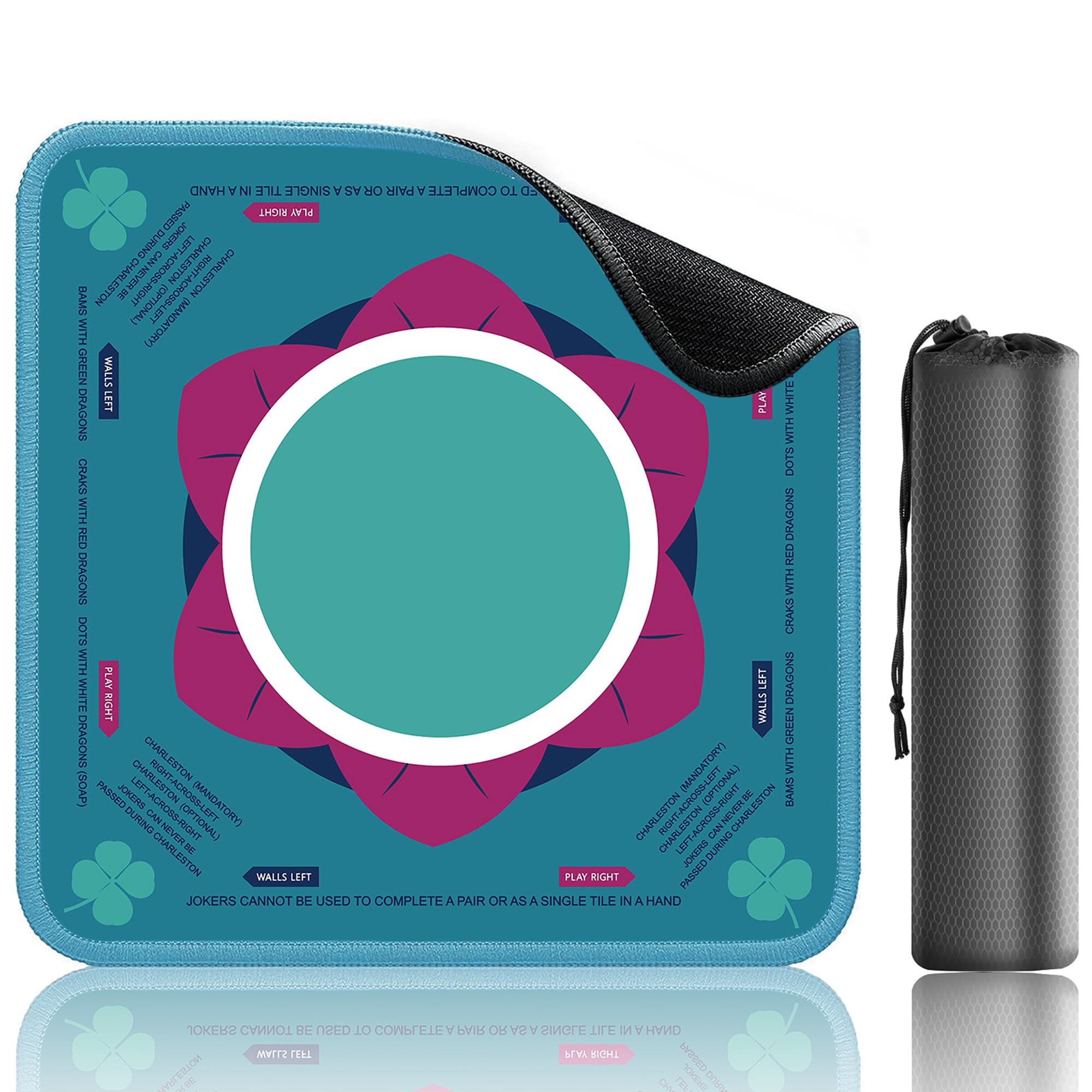 Newoh Mahjong Mat for Table, 32x32 Inch Neoprene Mahjong Table Cover with Rules, Non-Slip & Noise Reduction Portable Gaming Mat for Poker, Board Games