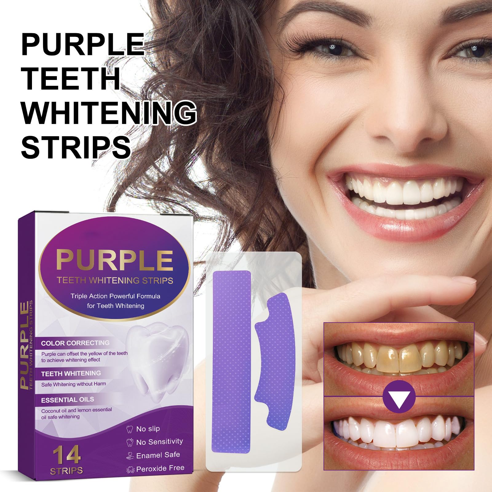 Strisce Sbiancanti per la Cura Dello Smalto, Whitening Teeth Strips, Sticker di Pulizia Viola, Rapida e Delicata la Pulizia dei Denti, Rimuove Efficacemente le Macchie dei Denti, Illumina i Denti