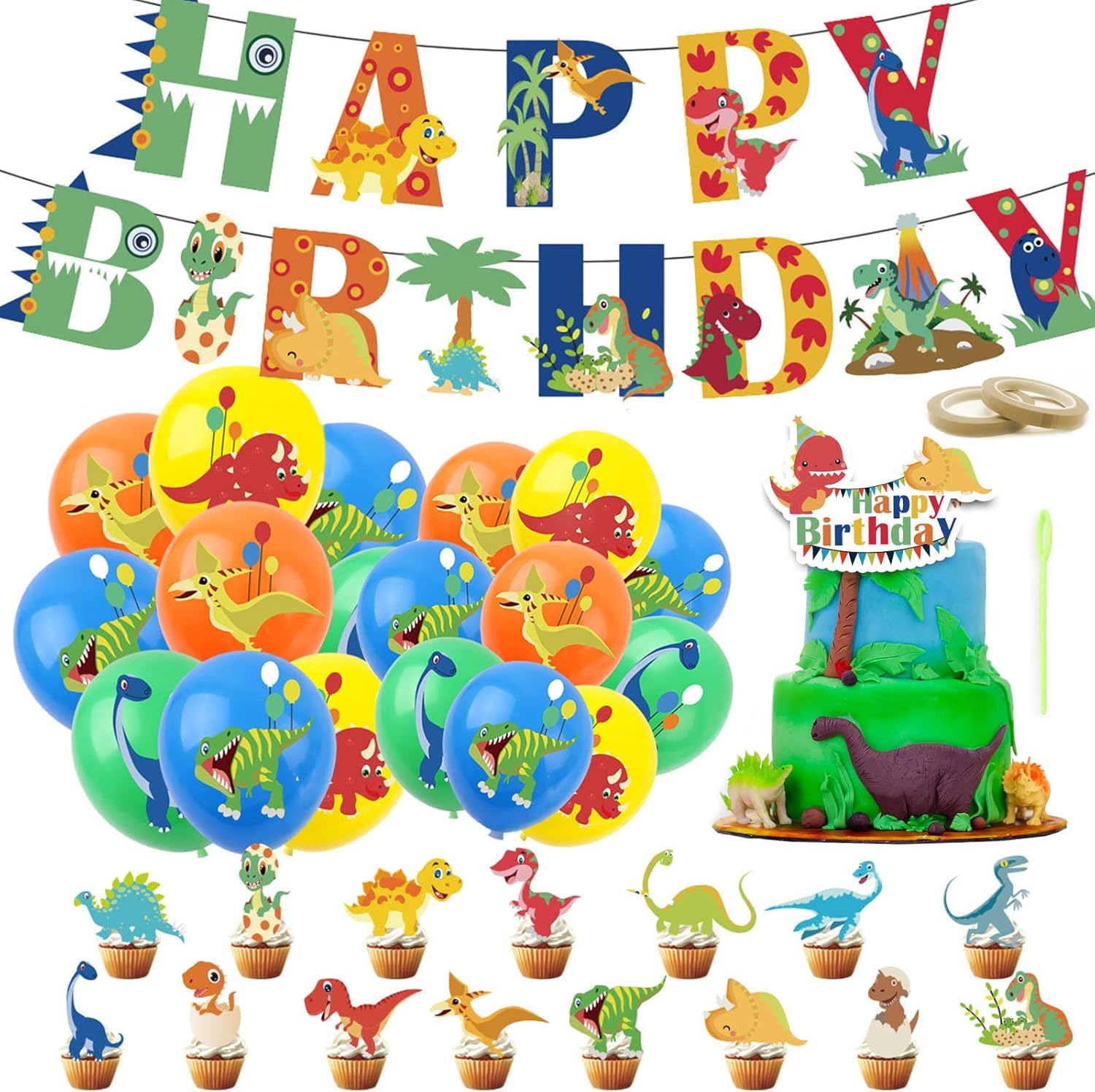 Dinosaur Birthday Decorations, Birthday Party Balloons Cake Topper