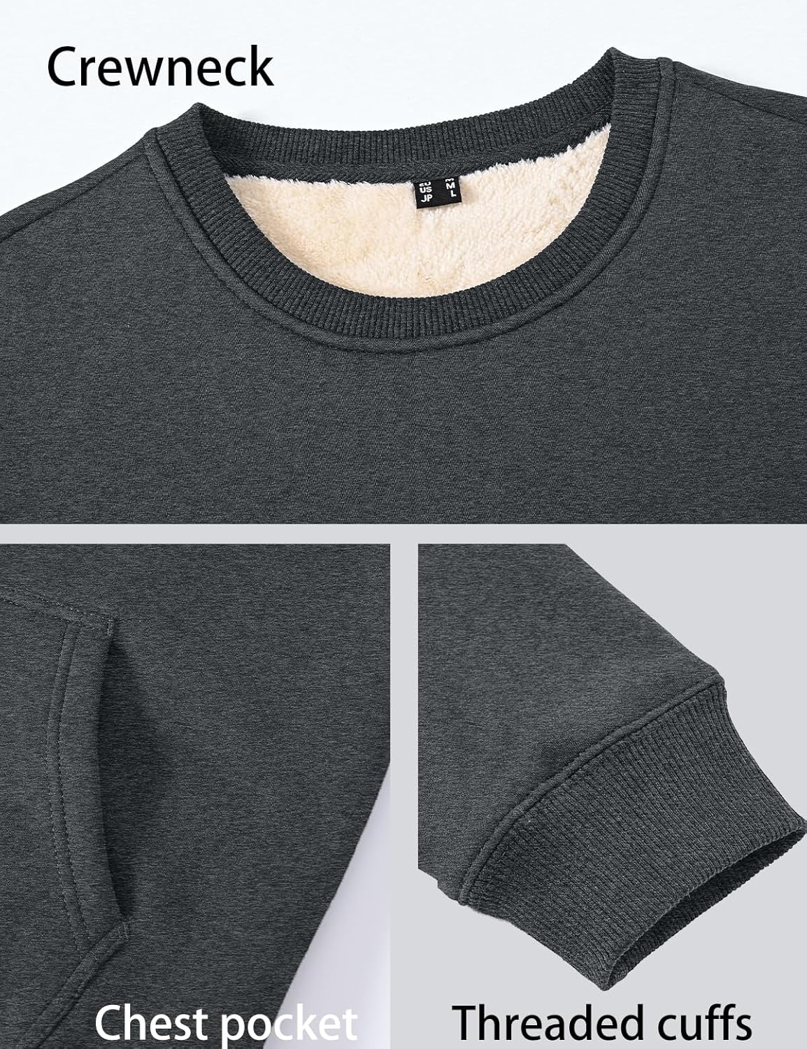 Tansozer Womens Sherpa Lined Crewneck Sweatshirt Warm Fleece Pullover Long Sleeve Winter Thermal Sweat Shirt - Image 3