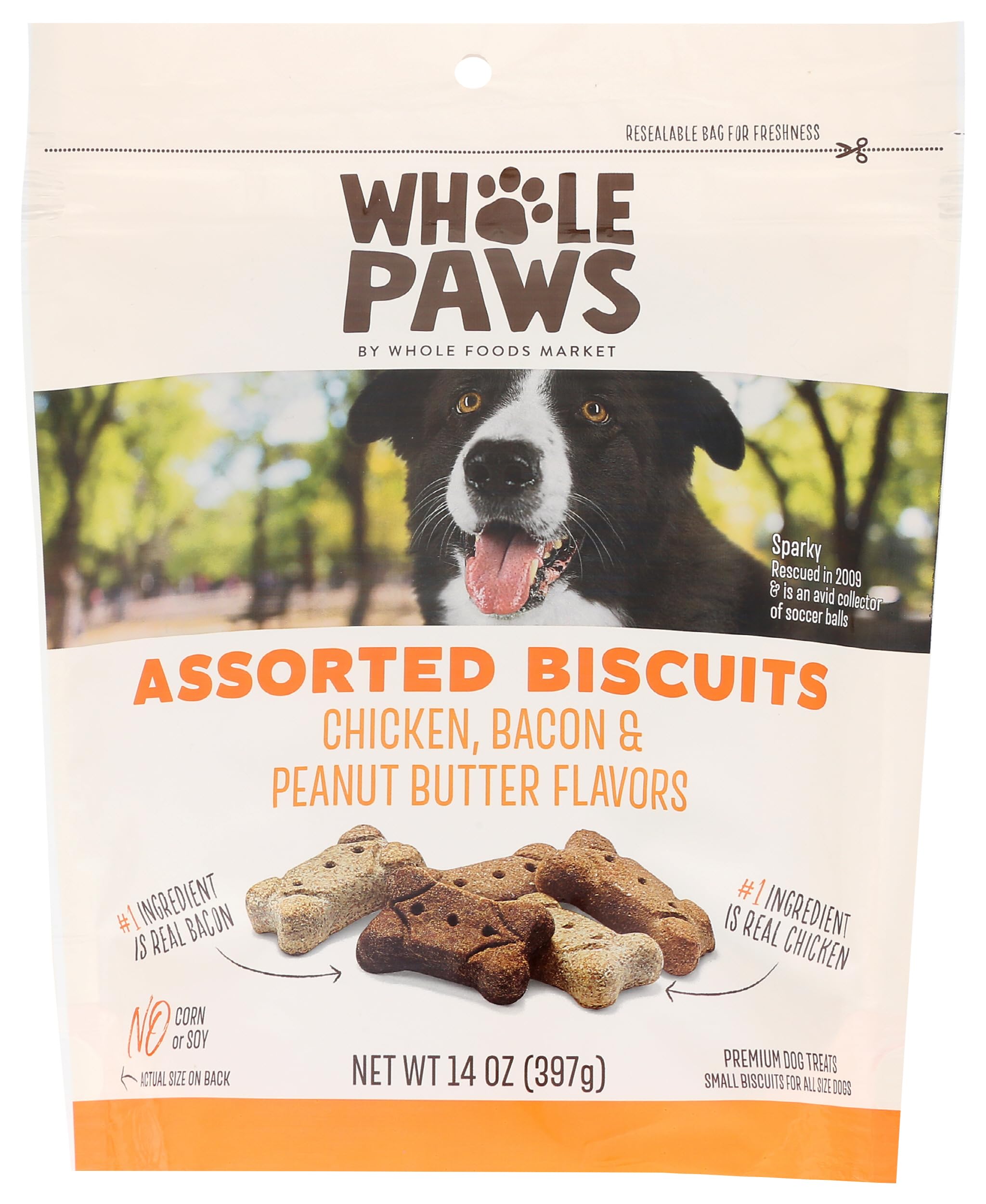 Whole Paws, Biscuit Dog Treats, Assorted Flavors (Chicken, Bacon, & Peanut Butter), 14 Ounce