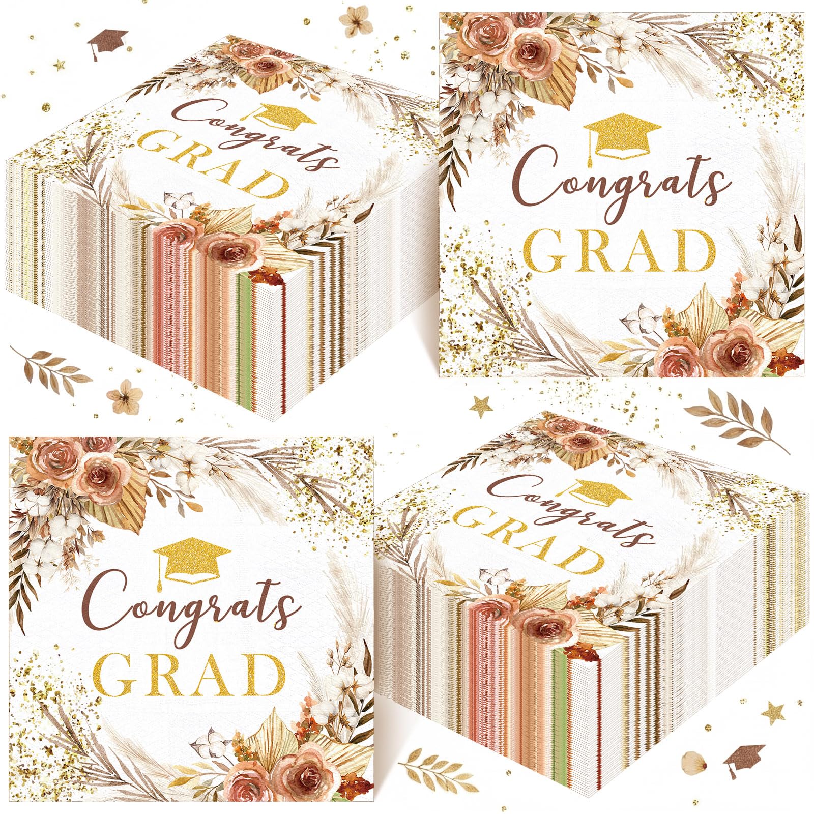 Photo 1 of 100 Pcs Graduation Napkins Boho Floral Class of 2026 Floral Congrats Grad Party Napkins Bohemian Disposable 3 Ply Paper Napkin Cocktail Dinner Hand Towels for Graduation Party Celebration Decorations