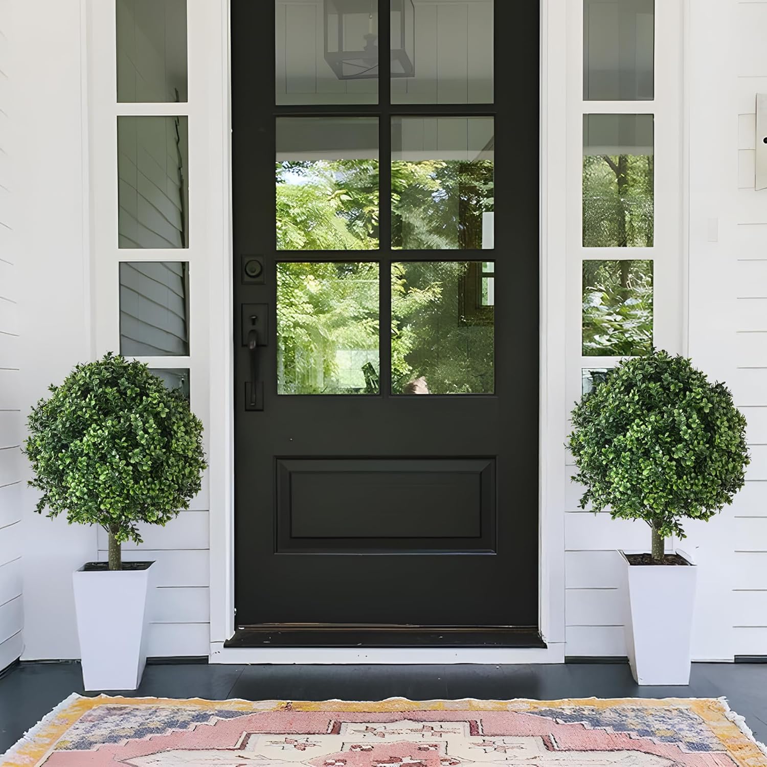 28" Artificial Boxwood Topiary Ball Trees with Ground Spike for Outdoor,Set of 2 UV Resistant Artificial Shrub Bushes,Artificial Plants,Fake Boxwood Plants for Indoor, Garden, Yard,Patio Décor - Image 5