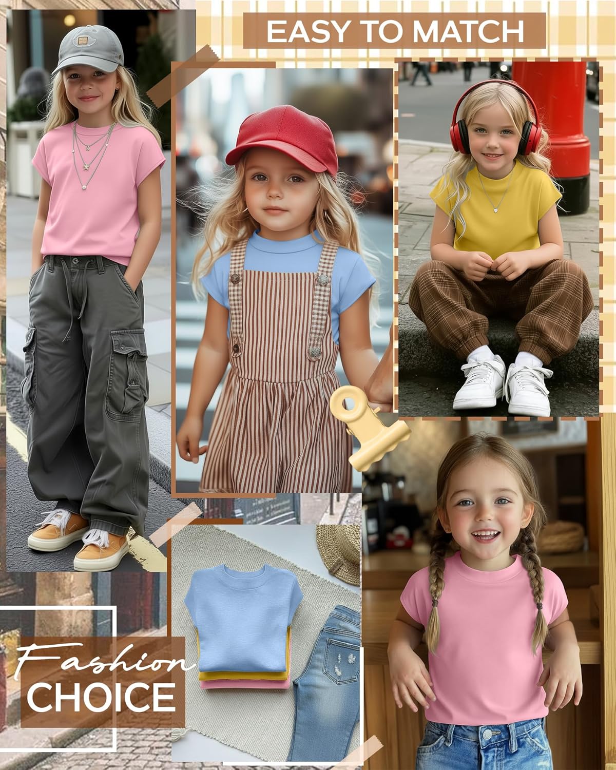 3 Pack Girl's Mock Turtleneck Shirts Kids Cap Sleeve Pullover Tops Loose Fit Summer Casual Basic Tees 5-14 Years - Image 3