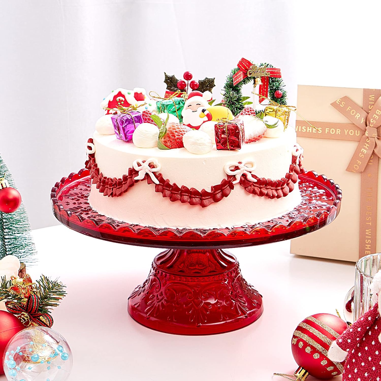 Hyperspace Vintage Glass Red Large Pedestal Cake Stand, 11.5 Inch