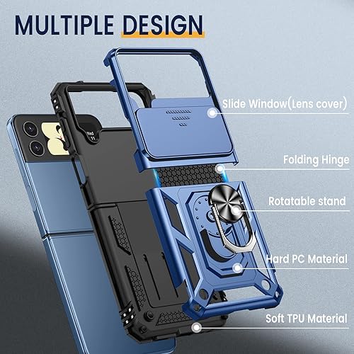 Miniatura 3 de Goton Funda para Samsung Z Flip 4, Galaxy Z Flip 4 con cubierta de cámara, protección de bisagra y anillo de soporte de 360 grado militar a prueba
